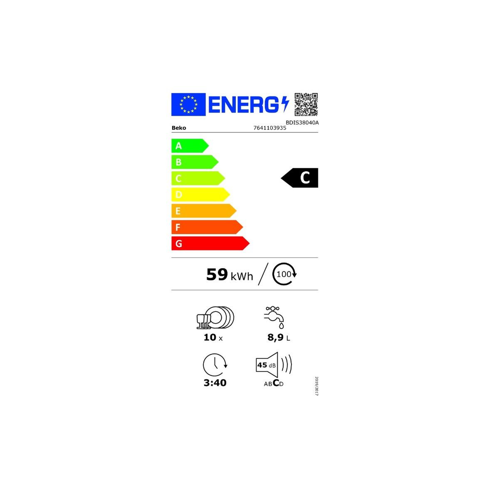 Voir la diapositive 2 : Beko Lave-vaisselle 45cm 10 couverts 45db tout intégrable - bdis38040a
