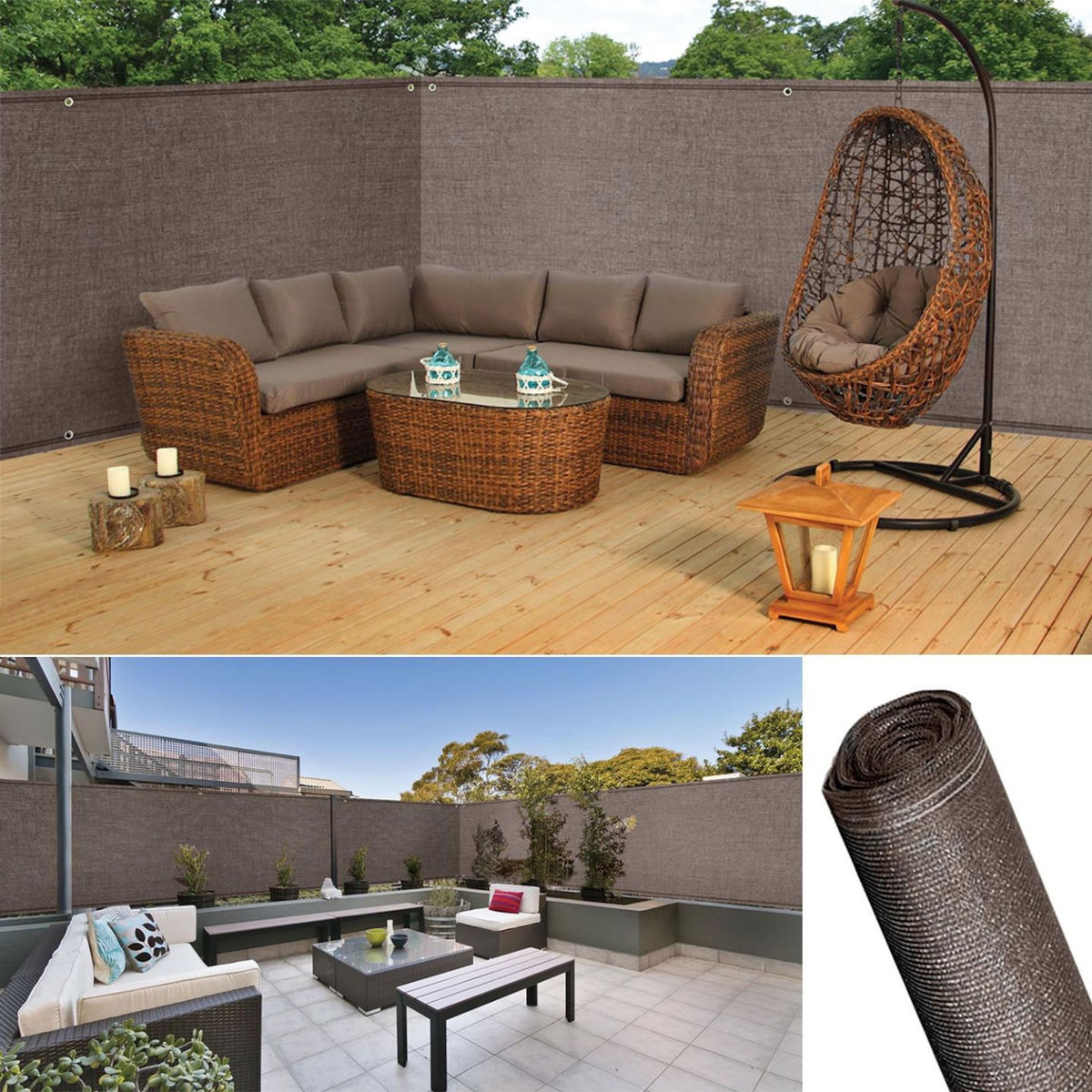ID MARKET Brise vue renforcé 1,8 x 10 M taupe 220 gr/m² luxe PRO