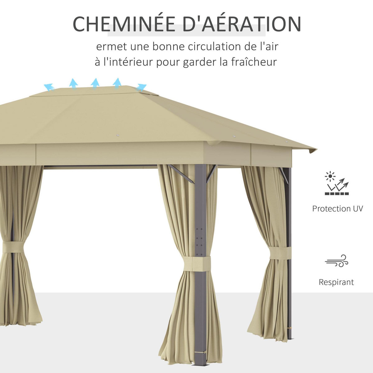 OUTSUNNY Tonnelle barnum de jardin rectangulaire 4 x 3 m avec parois latérales - porte zippée - beige