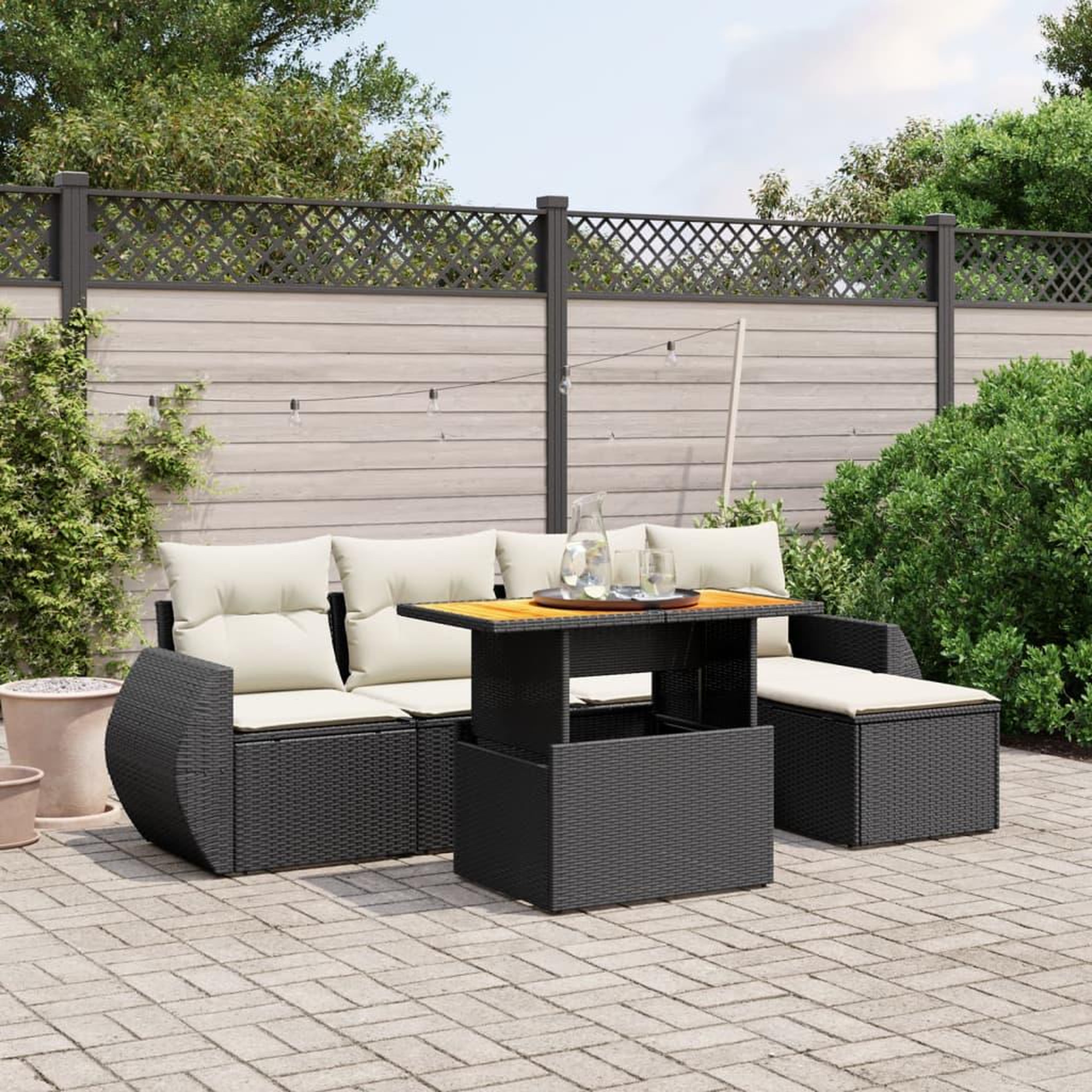 VIDAXL Salon de jardin 6 pcs avec coussins noir resine tressee