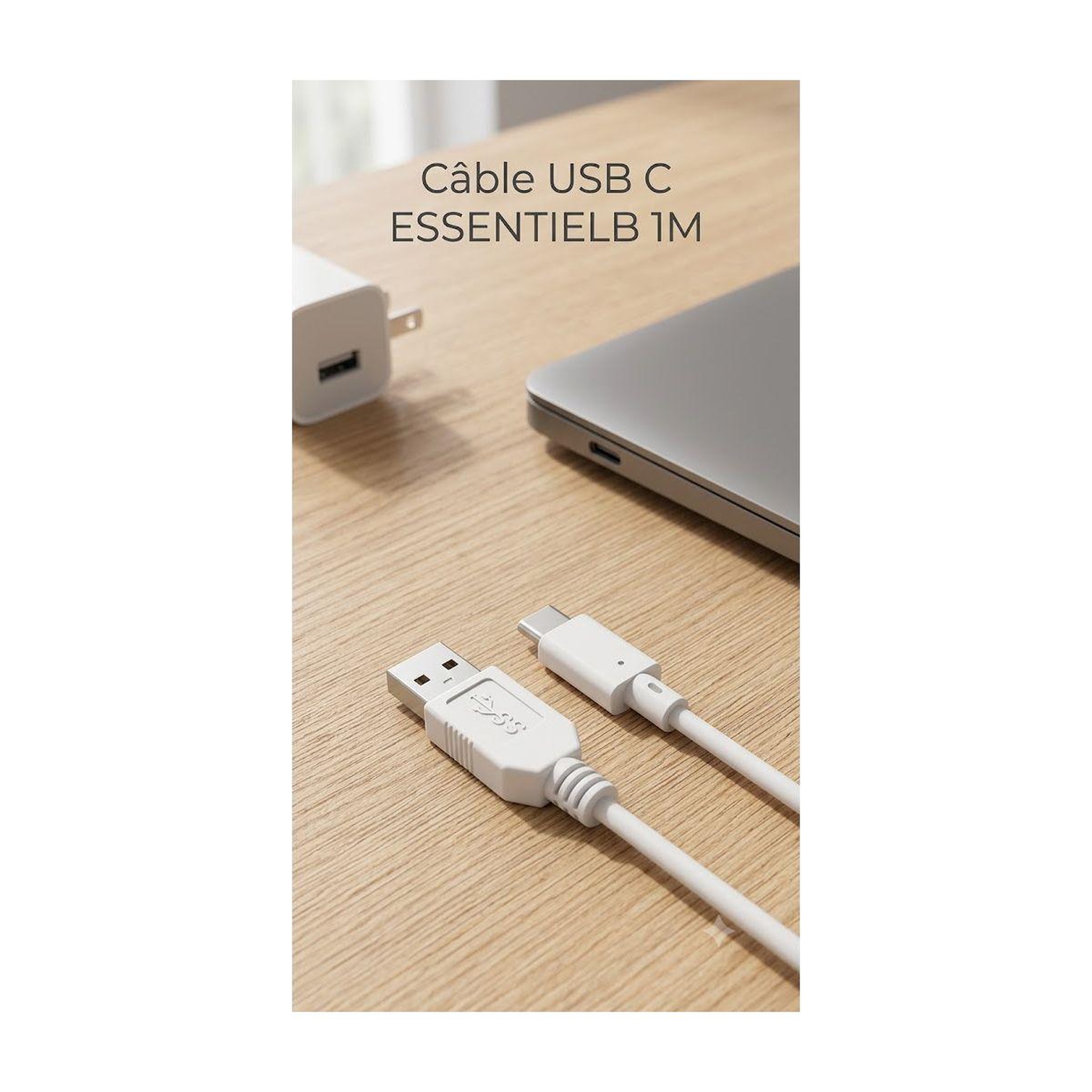 Voir la diapositive 2 : ESSENTIEL B Câble usb c vers usb 1m blanc compatible iphone 17 16 15 pro max et samsung galaxy s25 s24 ultra