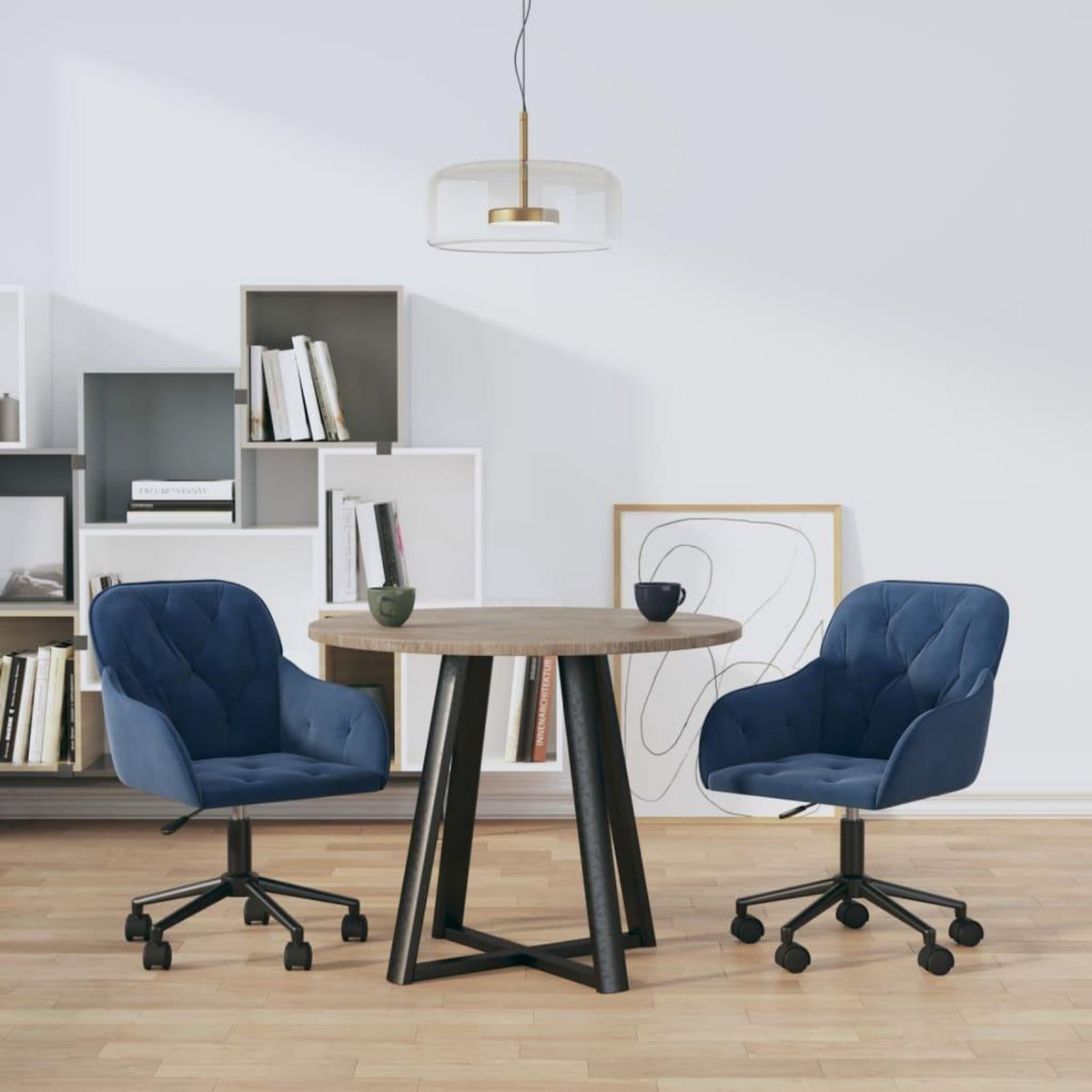 VIDAXL Chaises pivotantes a manger lot de 2 Bleu Velours