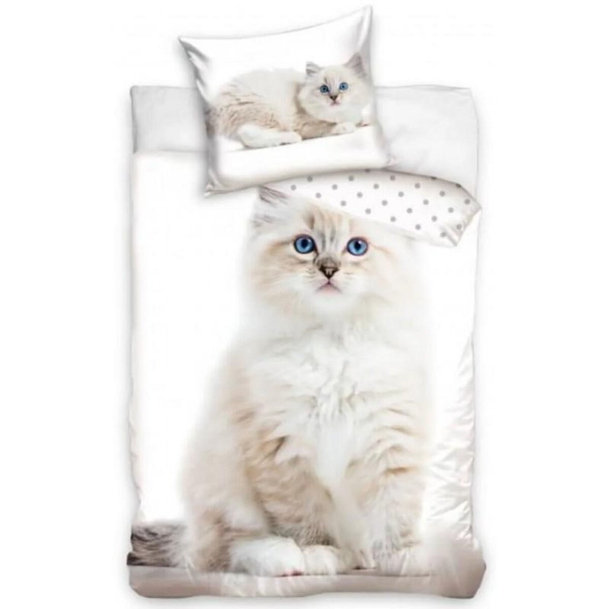 Parure housse de couette coton Chat 140x200 cm et Taie d'oreiller