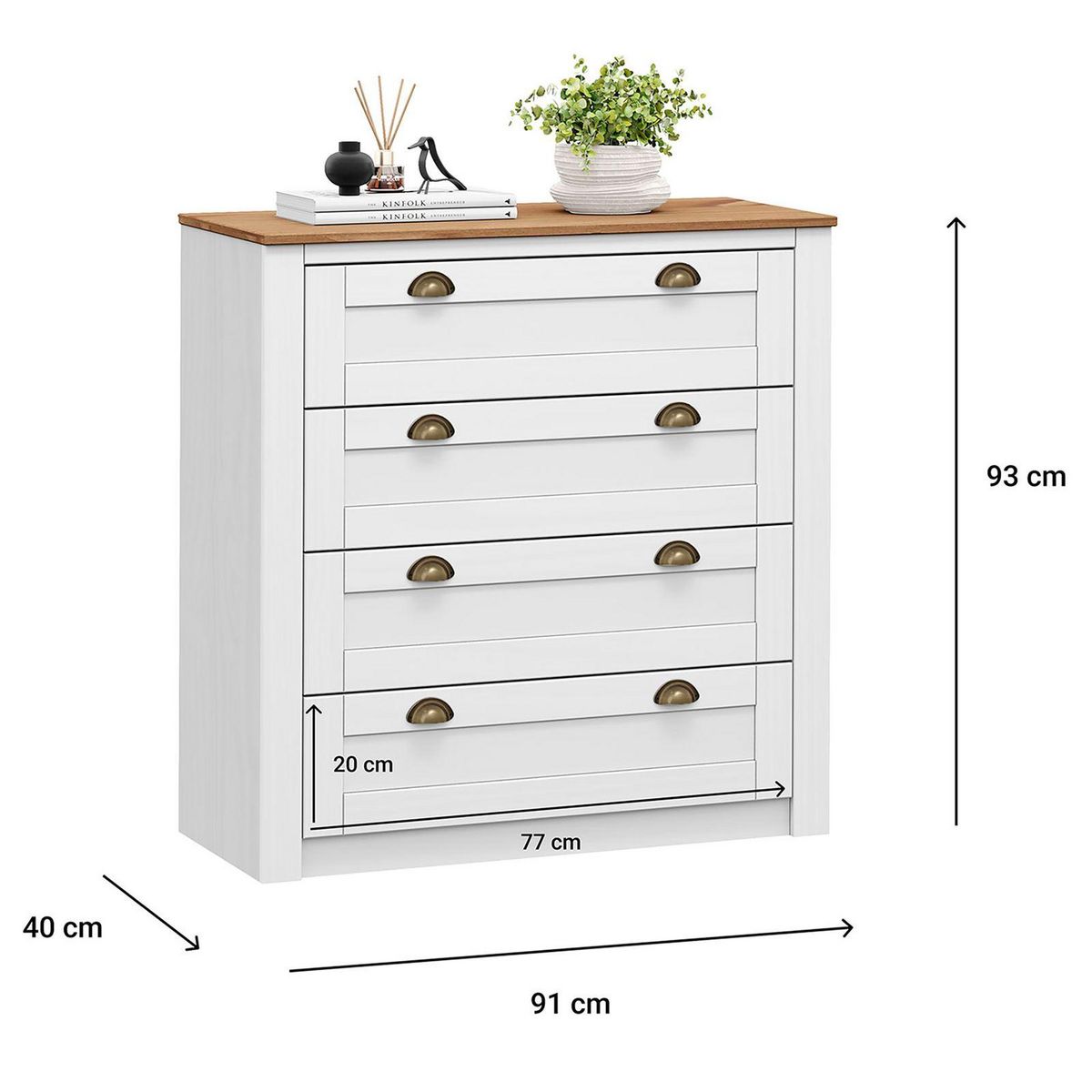 IDIMEX Commode BOLTON avec 4 tiroirs, en pin massif