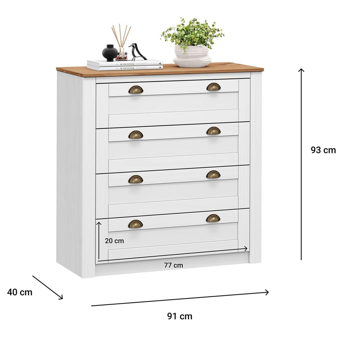 IDIMEX Commode BOLTON avec 4 tiroirs, en pin massif
