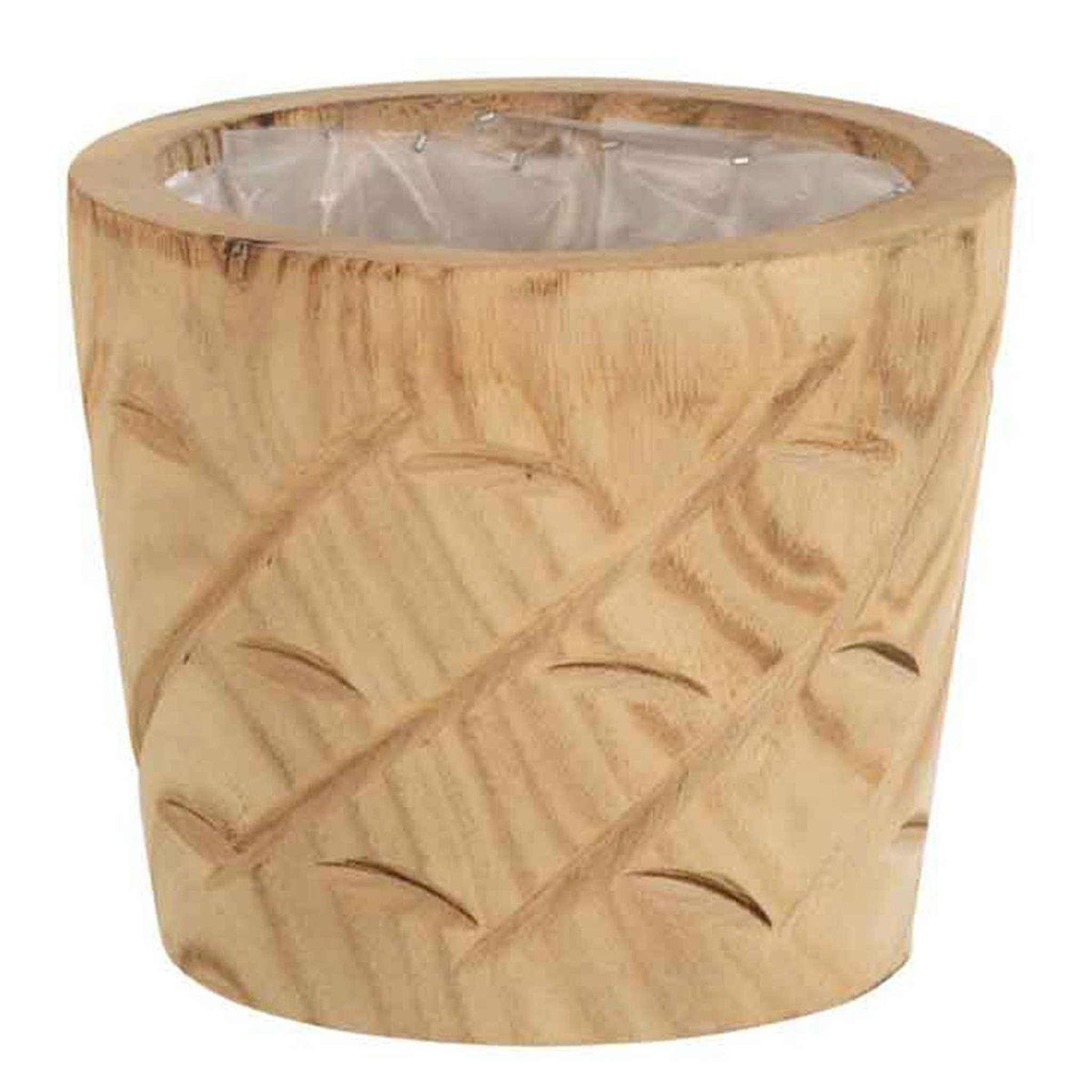 J-LINE Cache-Pot en Bois  Encoches  20cm Naturel