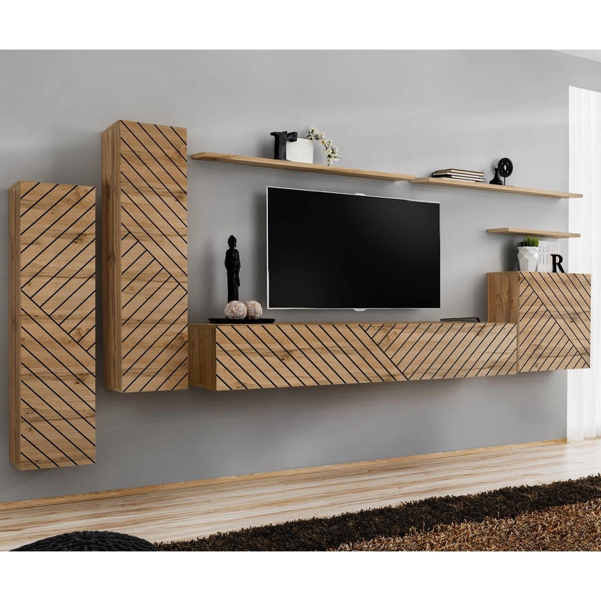 Paris Prix Ensemble meuble tv  switch lamel i  330cm naturel