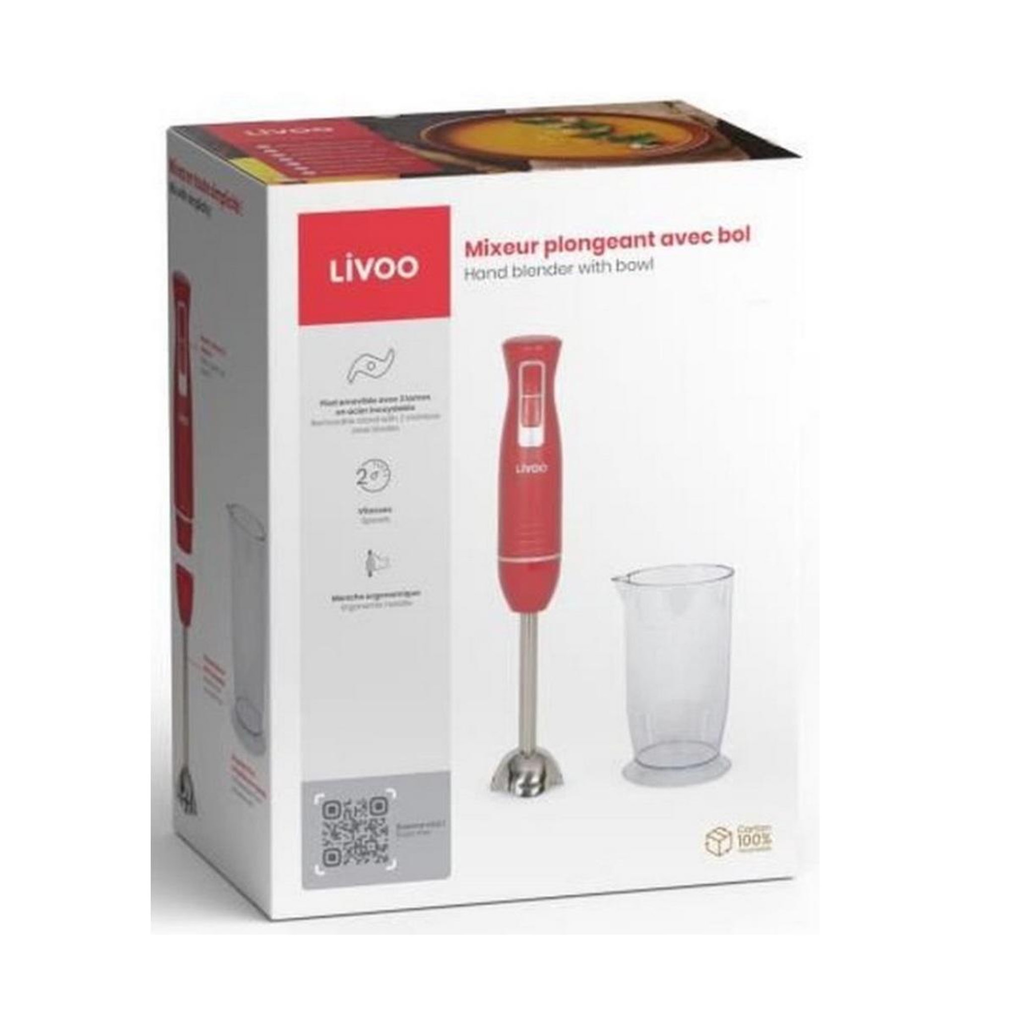 Voir la diapositive 5 : LIVOO Mixeur plongeant 400w rouge - dop245r
