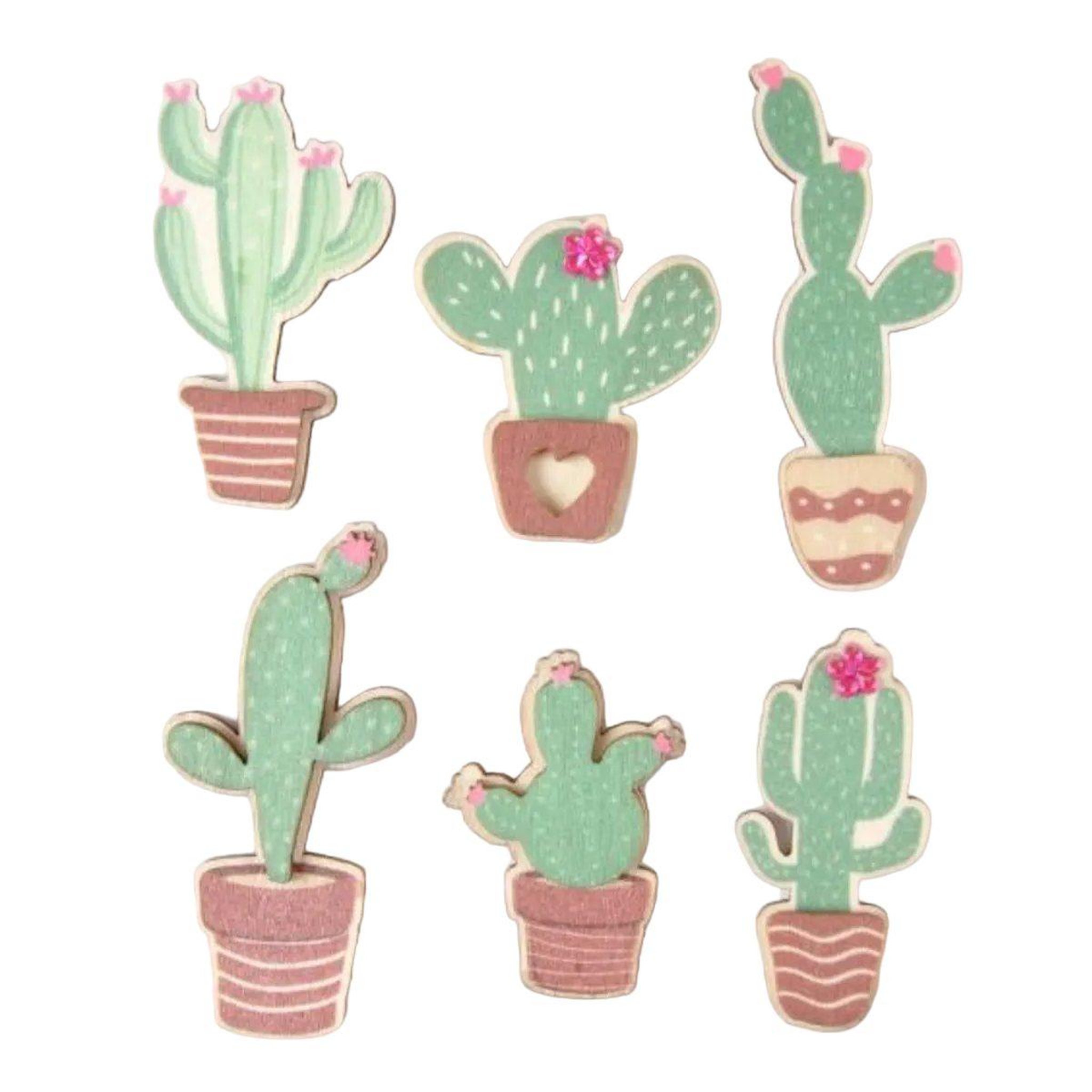 Voir la diapositive 1 : HOMEA Lot de 6 stickers en bois  cactus  5cm vert