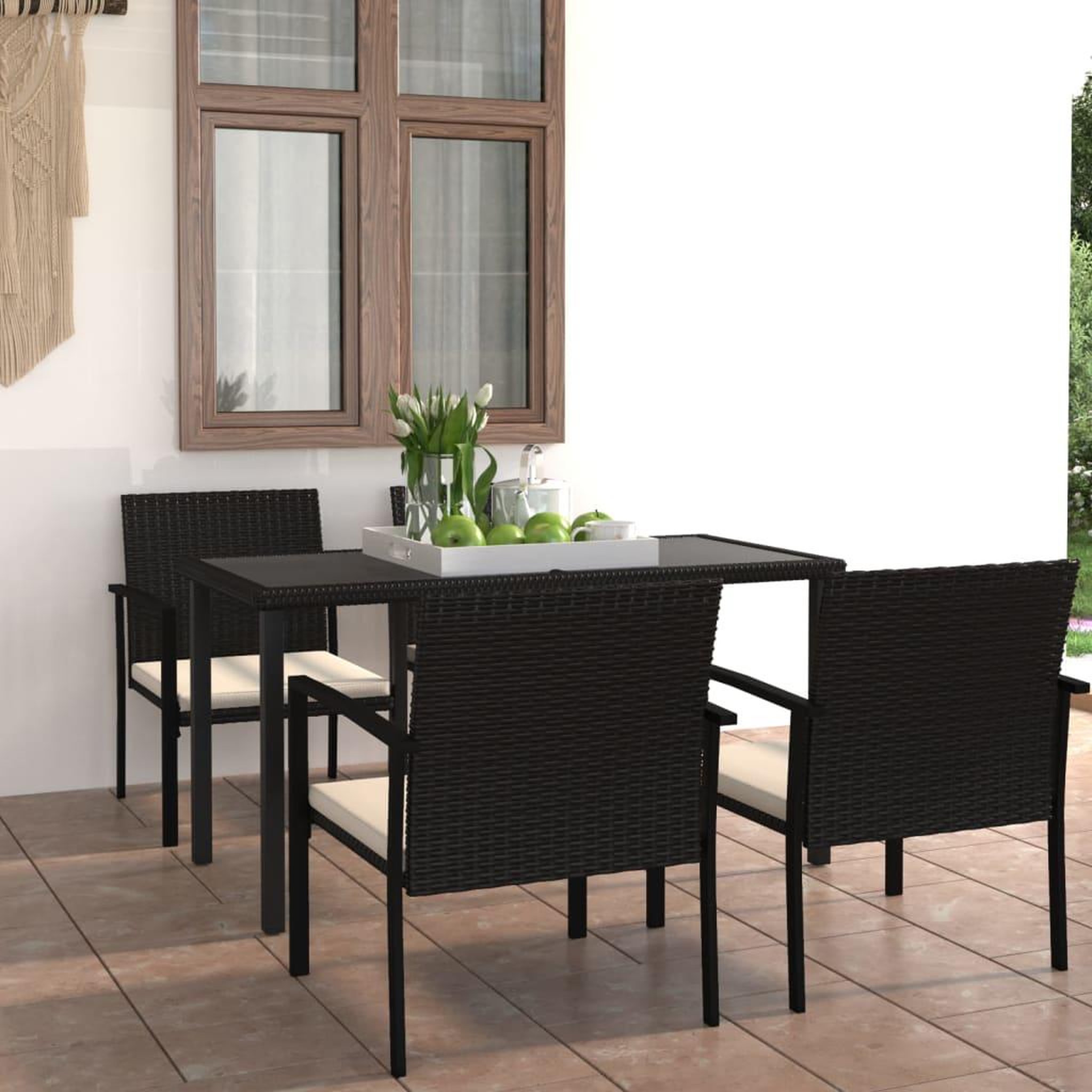 Voir la diapositive 1 : VIDAXL Ensemble a manger de jardin 5 pcs Resine tressee Noir