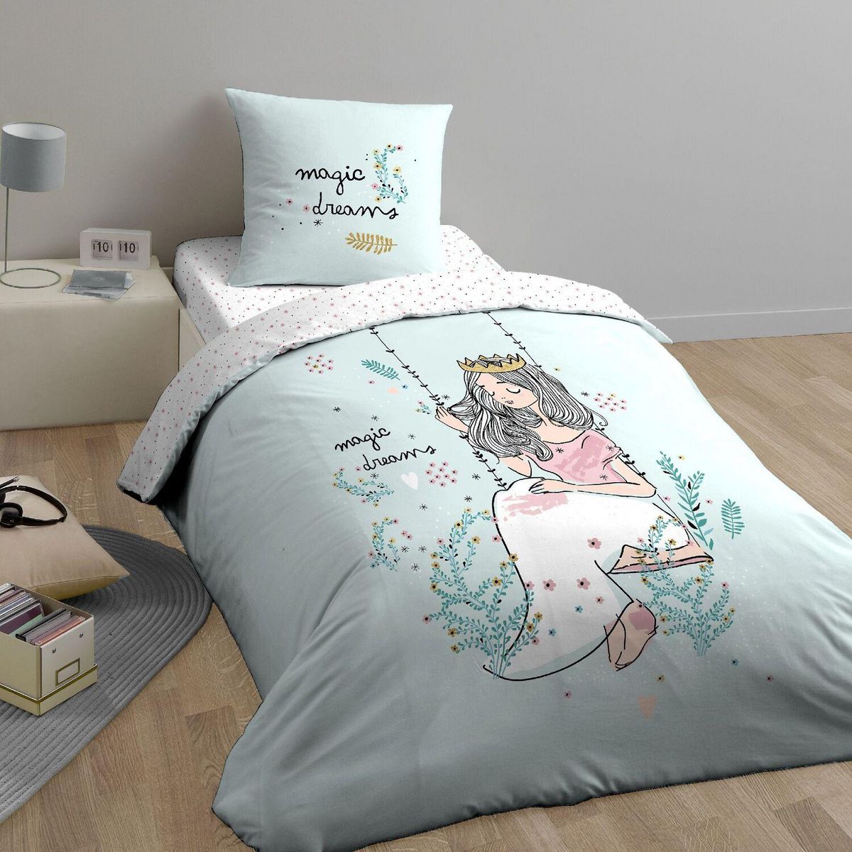 Home collection Parure housse de couette reversible 140x200cm coton bio 57fils magic