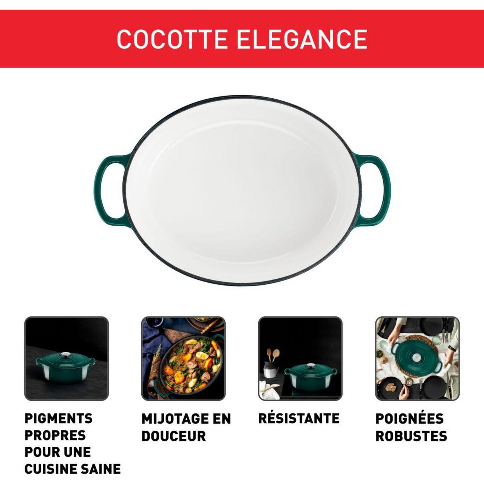 Voir la diapositive 3 : TEFAL Cocotte ELEGANCE 29cm Vert Forest