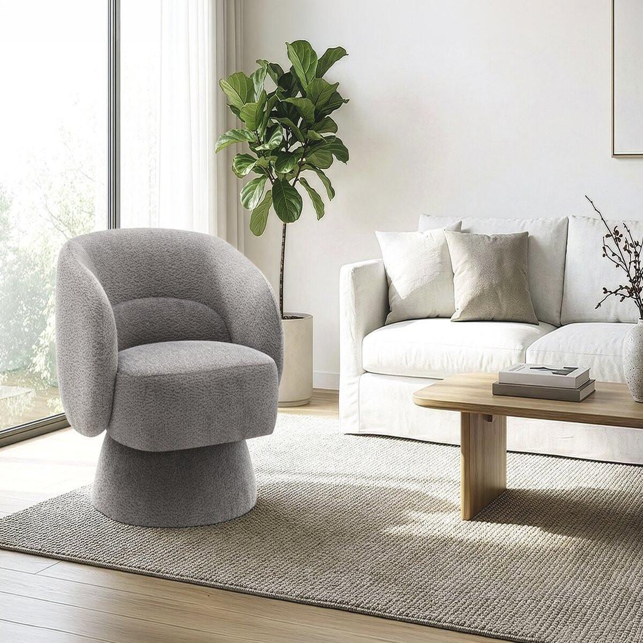 Voir la diapositive 2 : Habitat et Jardin Fauteuil pivotant en tissu bouclette  franklin  - 74 x 75 x 75 cm - gris
