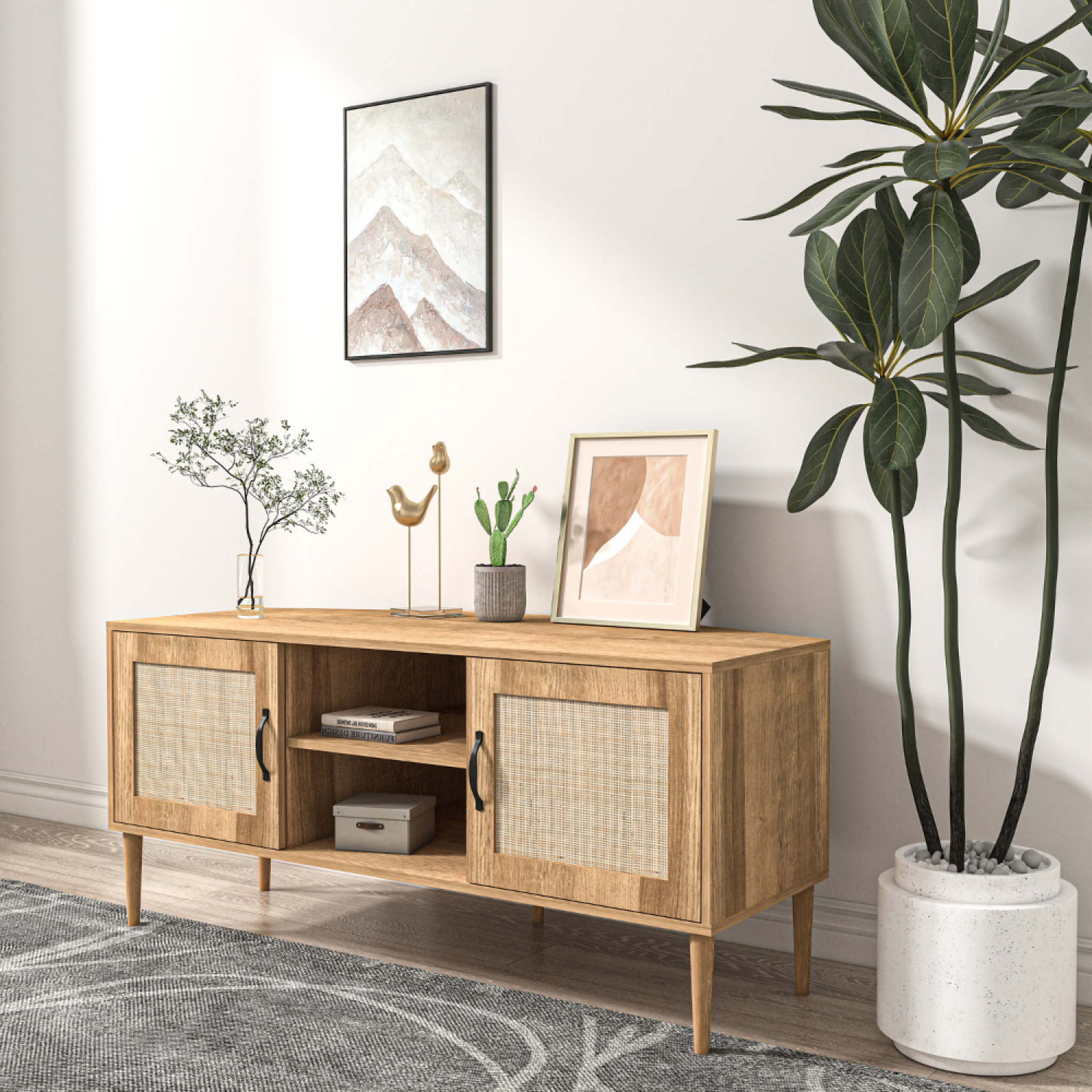 Voir la diapositive 6 : CONCEPT USINE Meuble tv d'angle 115 cm effeffet cannage artic