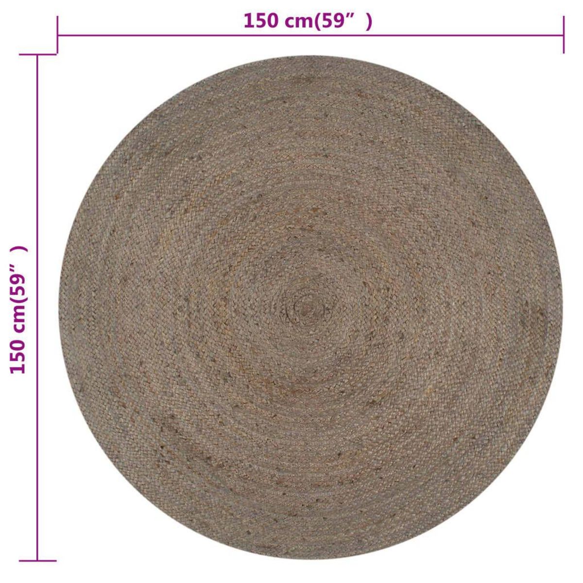 VIDAXL Tapis fait a la main Jute Rond 150 cm Gris