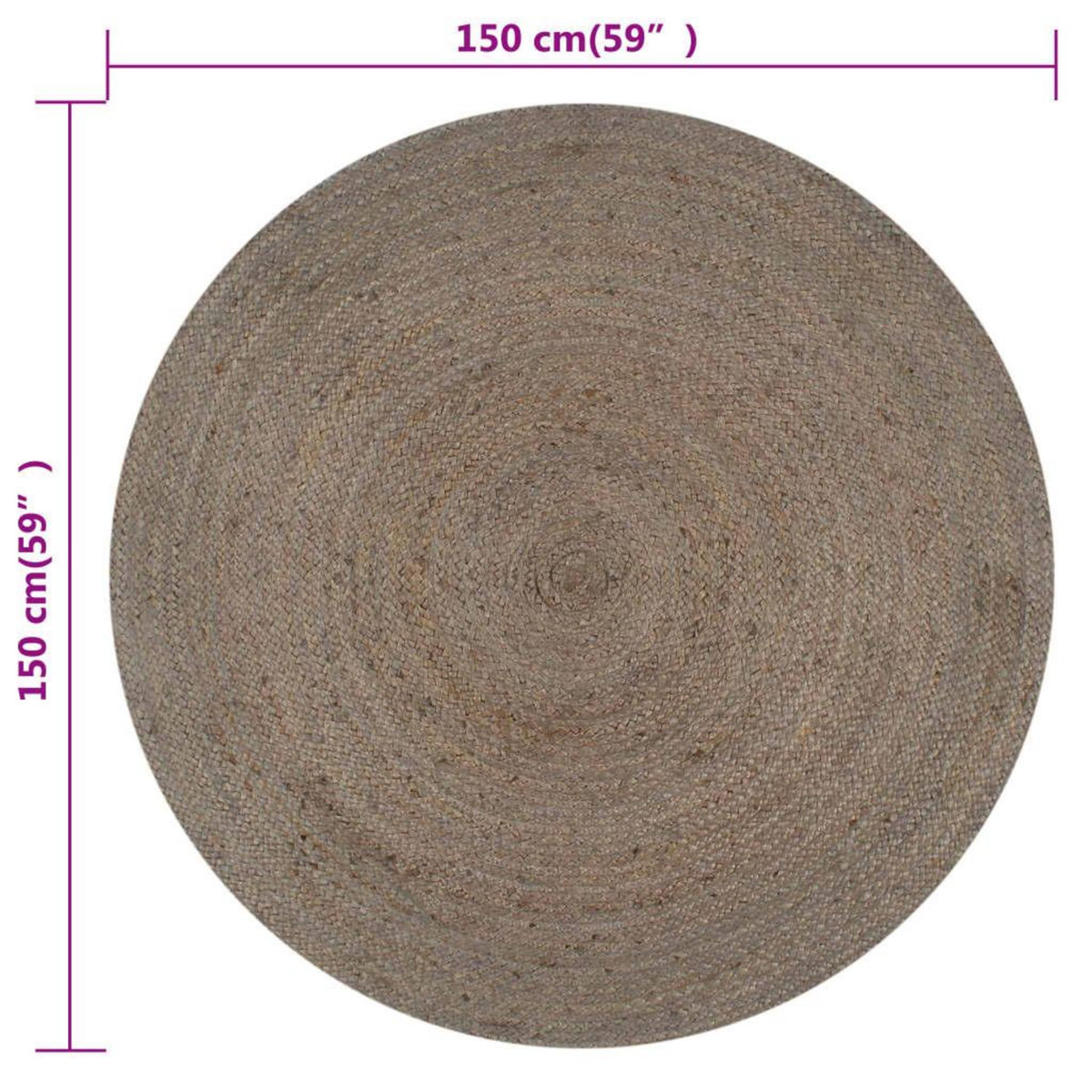 VIDAXL Tapis fait a la main Jute Rond 150 cm Gris