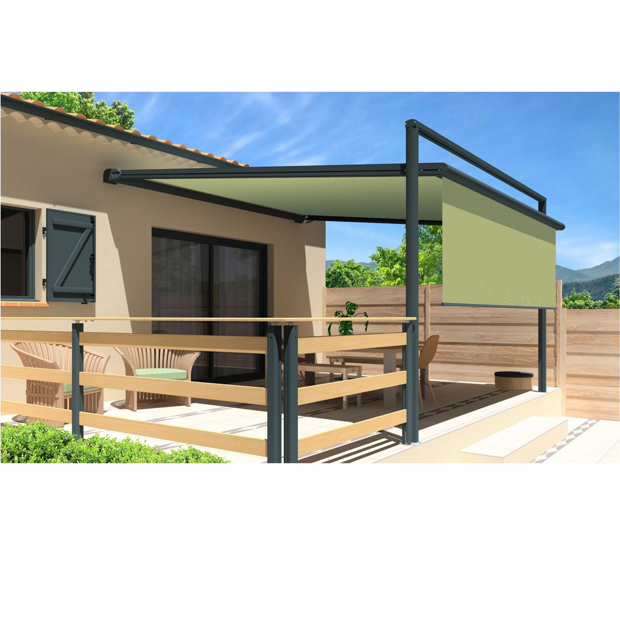 SUNSTYL Pergola gris anthracite motorisée 4x4x2.5m MELODIE. Coloris disponibles : Gris, Taupe, Beige
