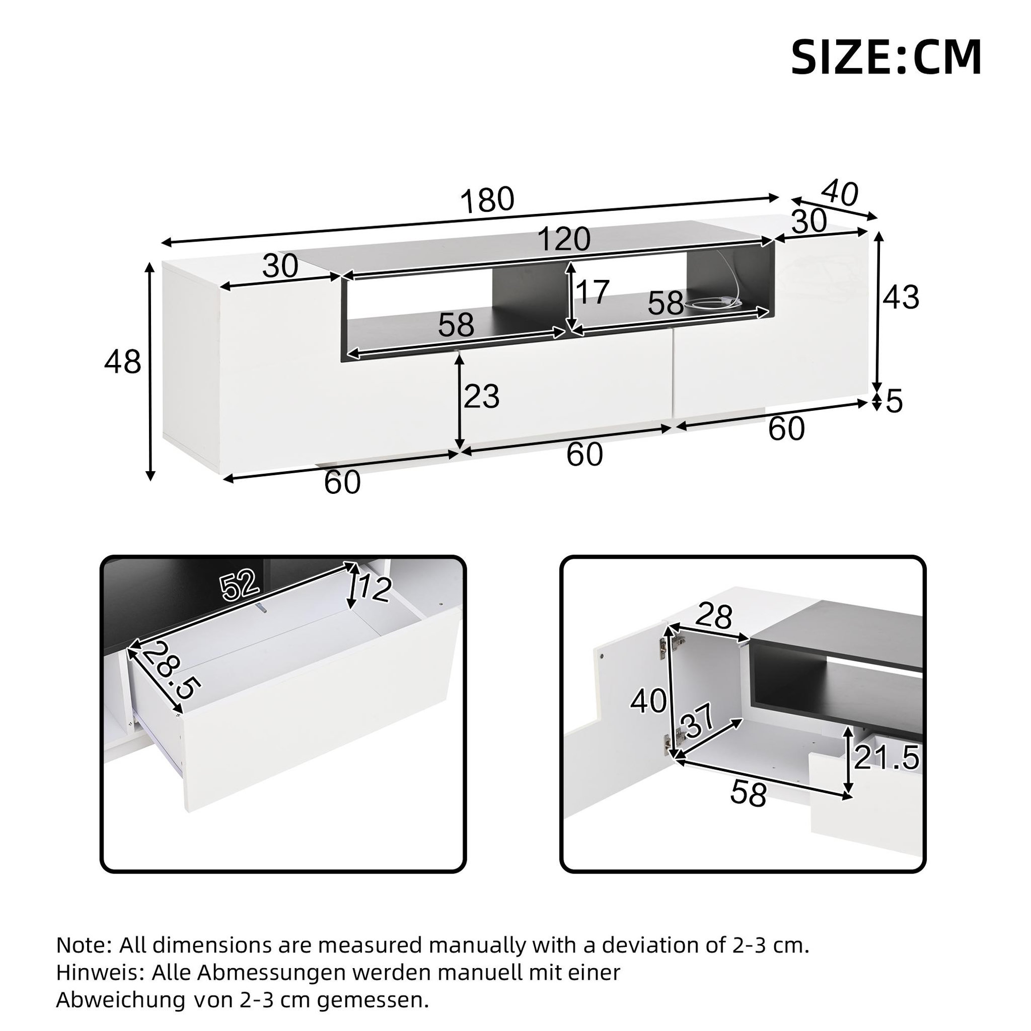 Voir la diapositive 3 : MERAX Meuble tv blanc 180 cm led panneau de particules