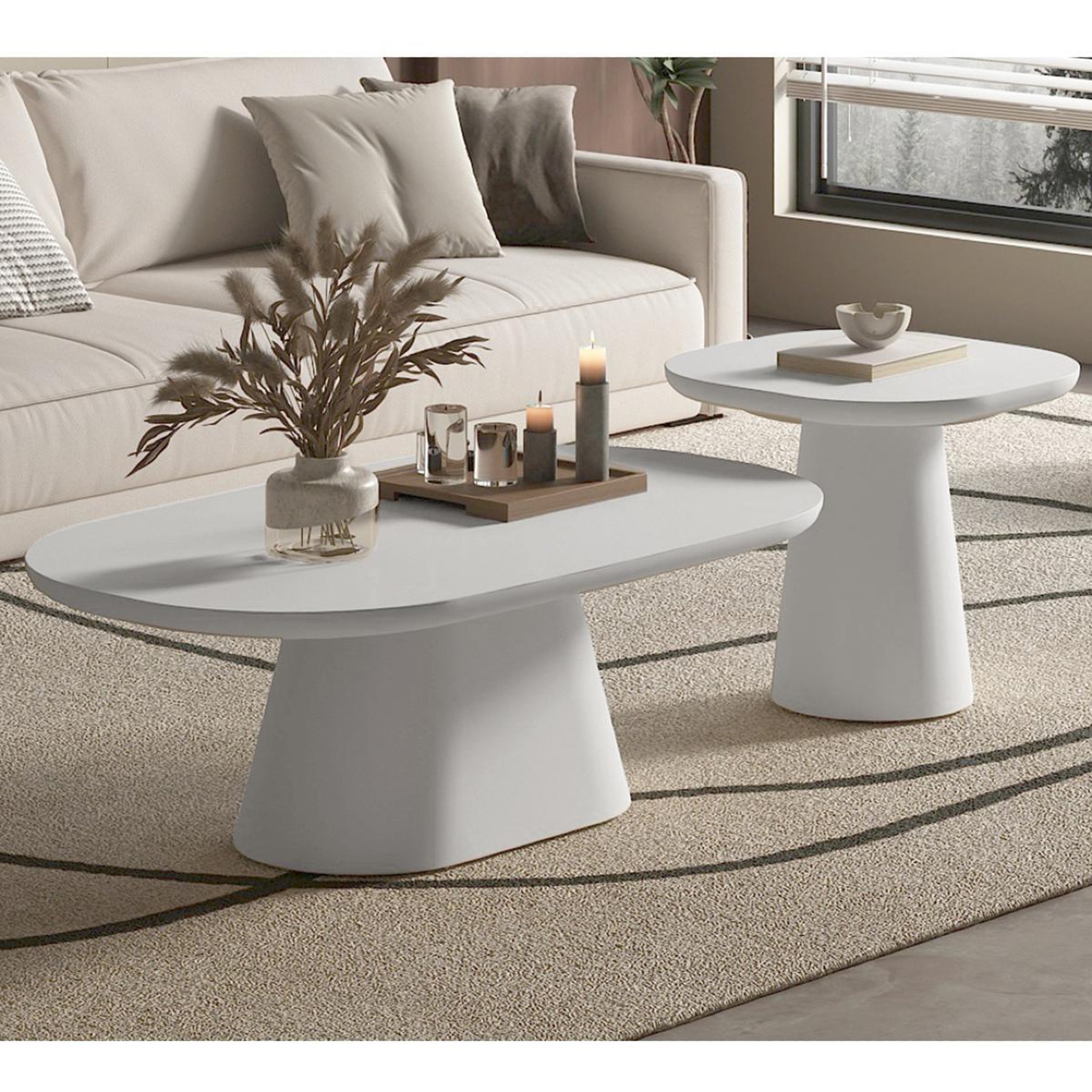Voir la diapositive 3 : JLC KREATION Table de salon organique ovale en fibre de ciment 120cm rita