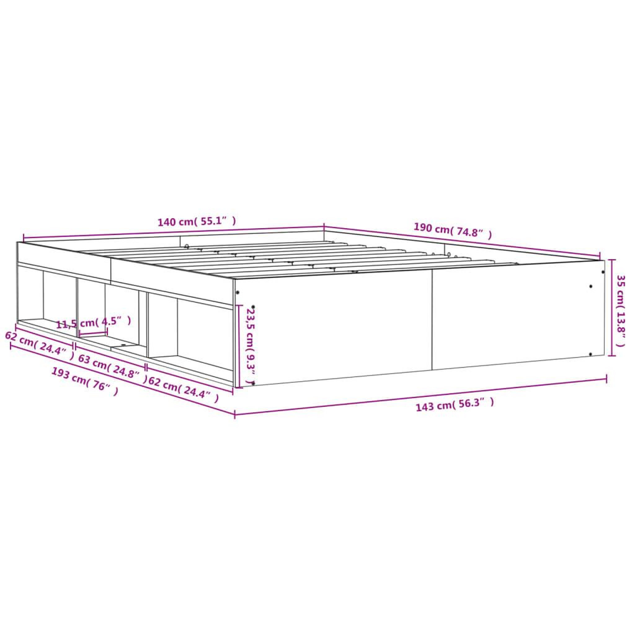 Voir la diapositive 6 : VIDAXL Cadre de lit sans matelas chene fume 140x190 cm