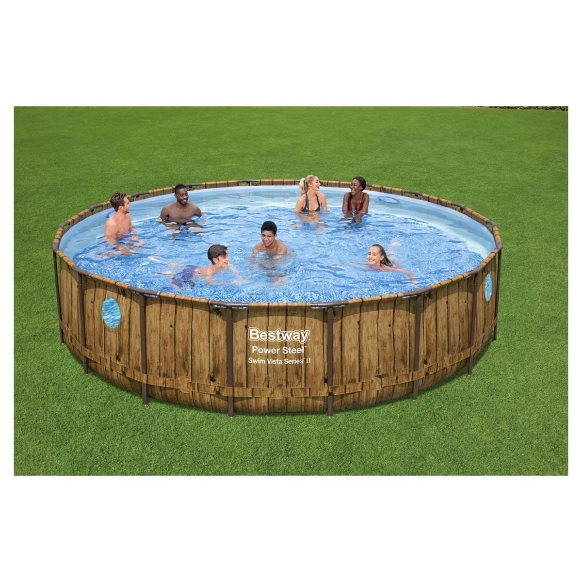 BESTWAY Piscine tubulaire ronde - Décor bois - 549x122cm - POWER STEEL™ SWIM VISTA