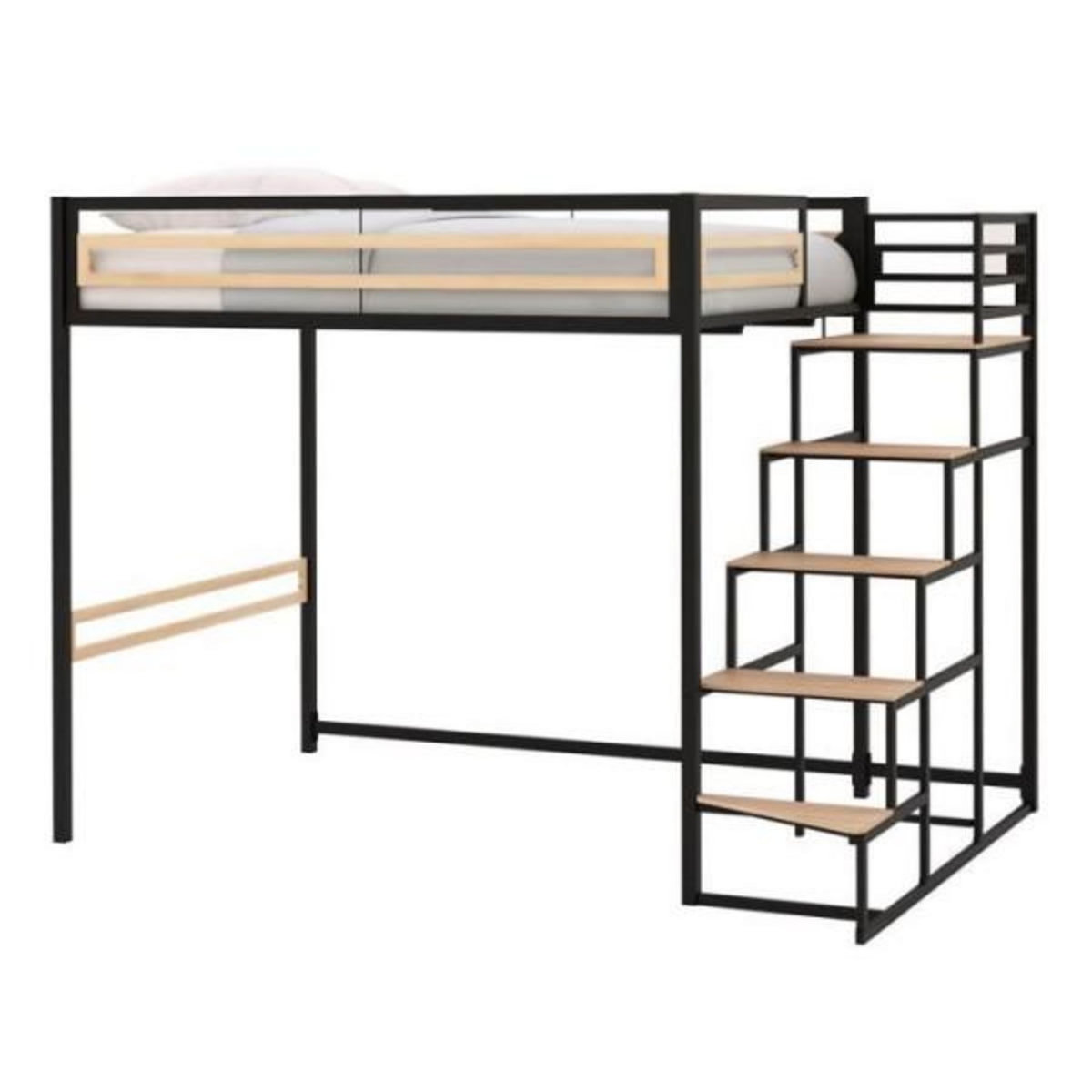MARKET24 Lit mezzanine LEON - 140x190 cm - Métal noir - Sommier inclus