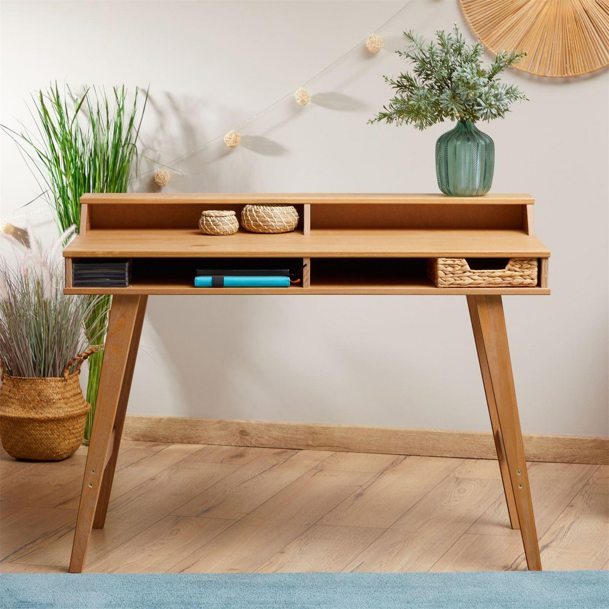 IDIMEX Bureau secrétaire LUNA avec niches, en pin massif