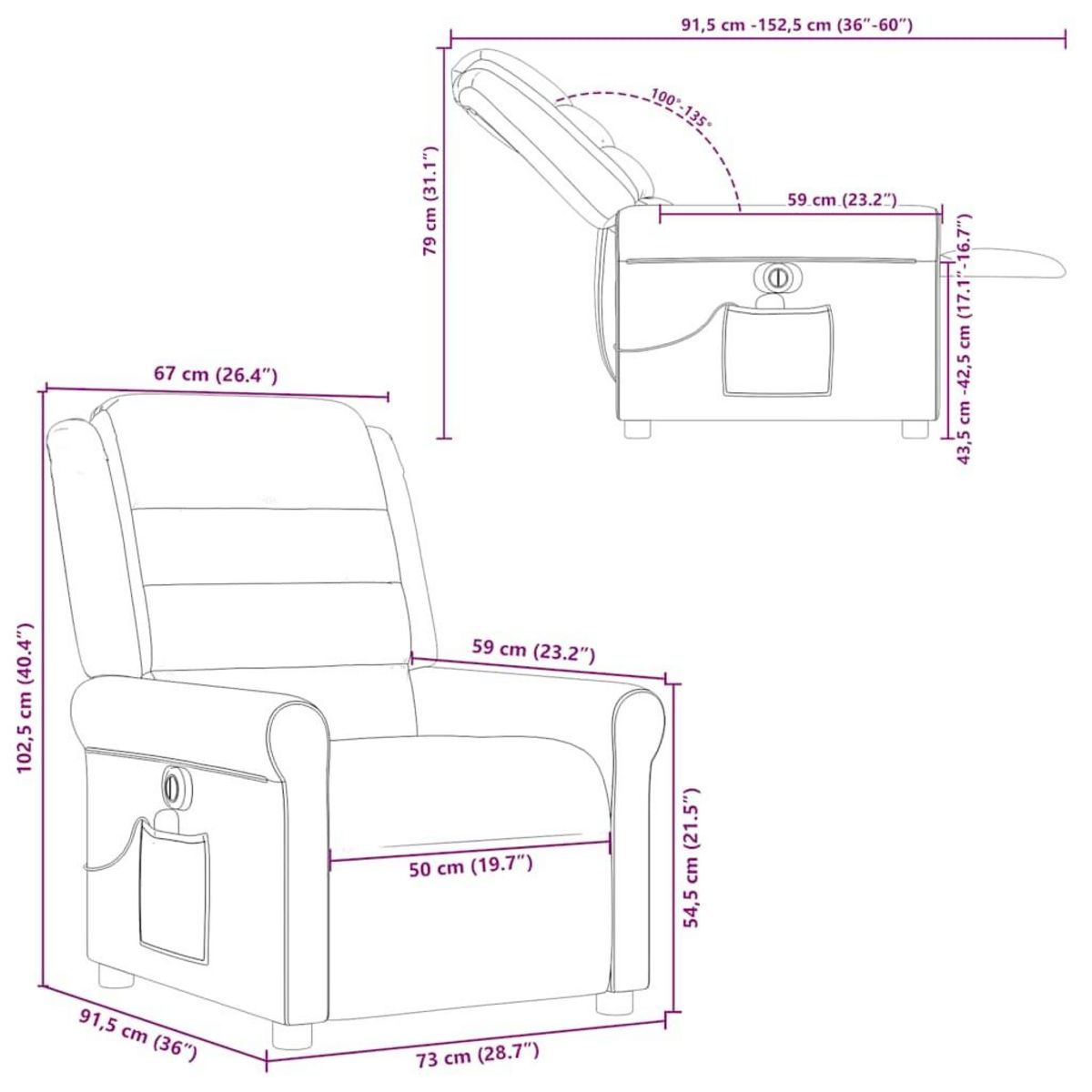 VIDAXL Fauteuil de massage inclinable electrique Taupe Tissu