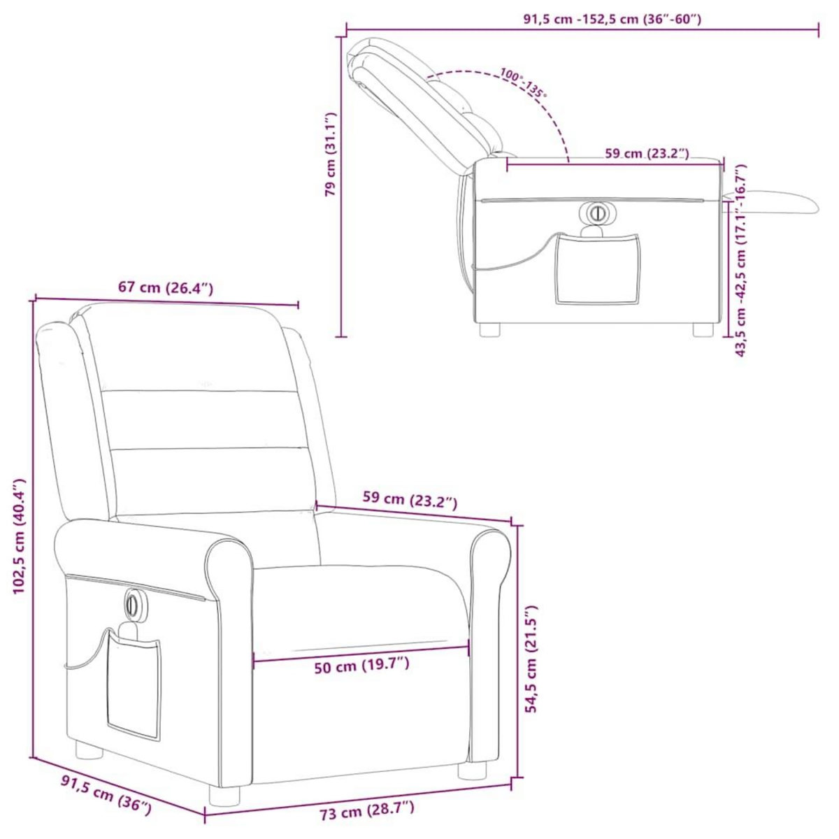 VIDAXL Fauteuil de massage inclinable electrique Taupe Tissu