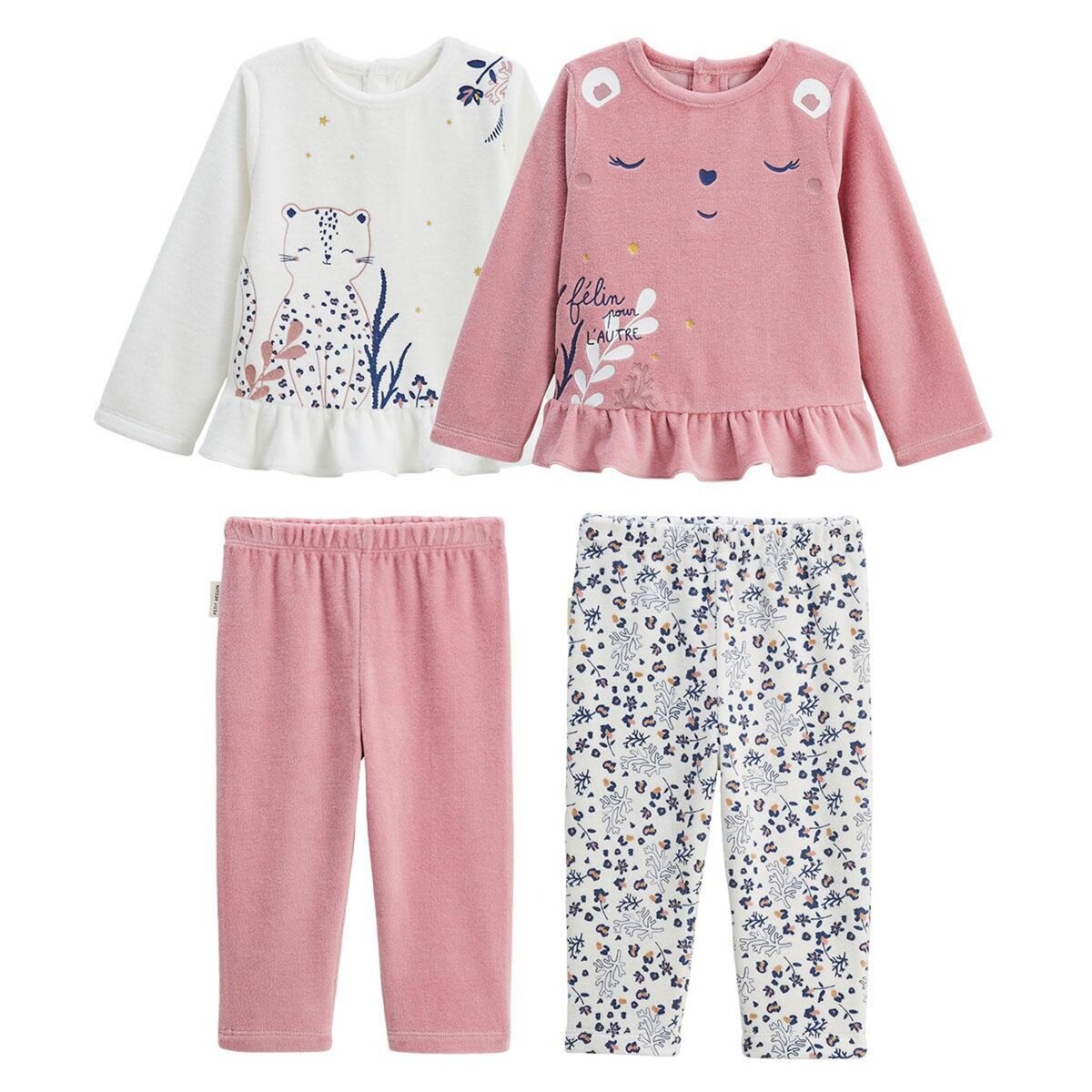 Petit Béguin Lot de 2 pyjamas enfant 2 pièces en velours Céleste