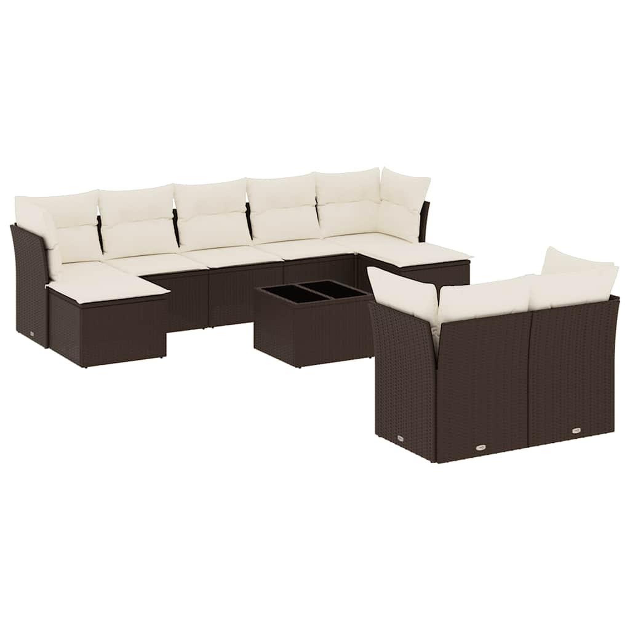 Voir la diapositive 2 : VIDAXL Salon de jardin 10 pcs avec coussins marron resine tressee