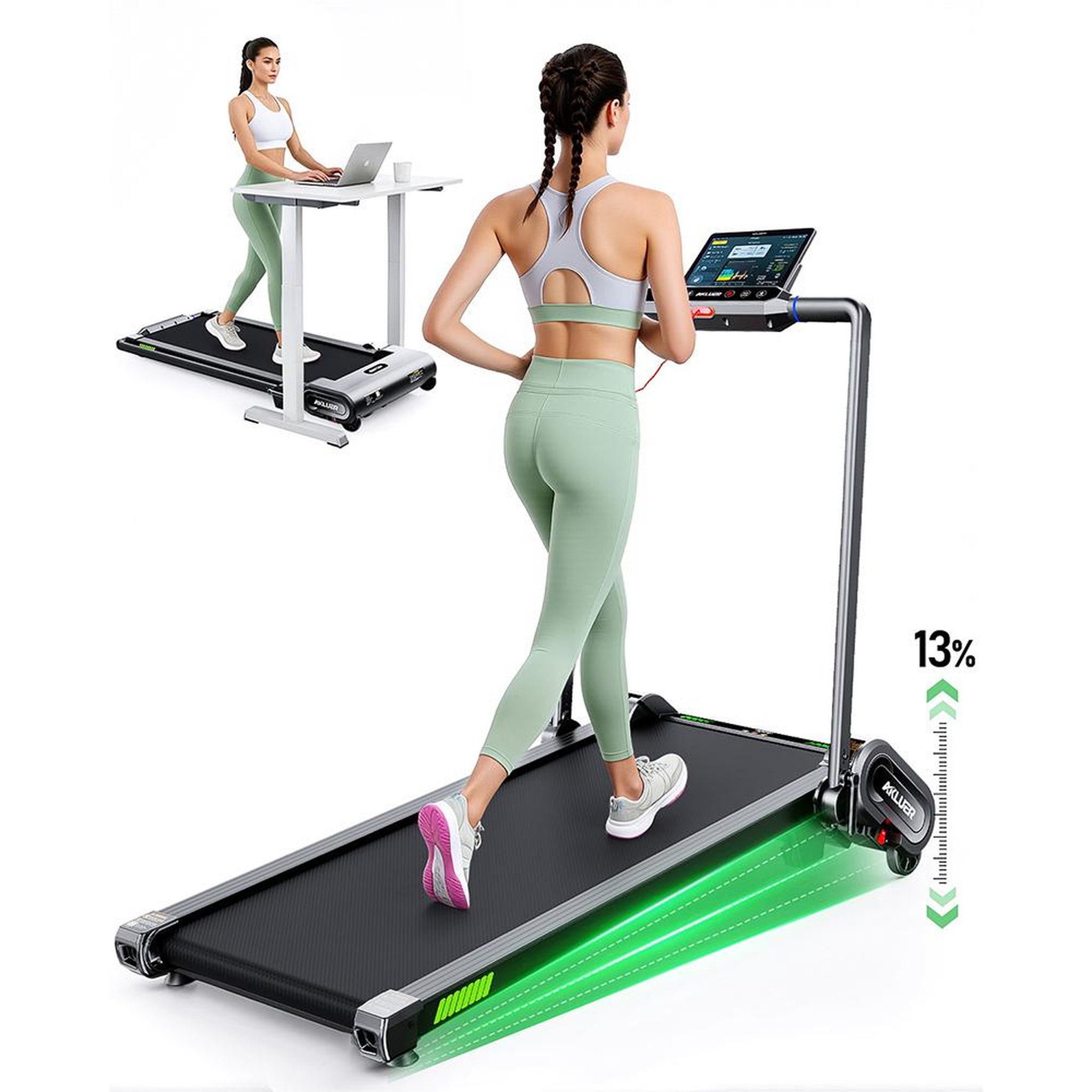 Voir la diapositive 2 : AKLUER Tapis de course pliable akluer h1-b à placer sous un bureau