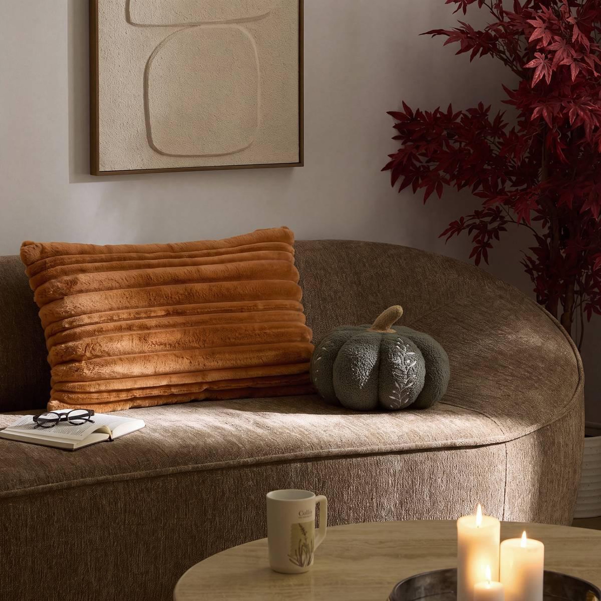 Voir la diapositive 6 : ATMOSPHERA Coussin Imitation Fourrure  Coti  50x80cm Cognac