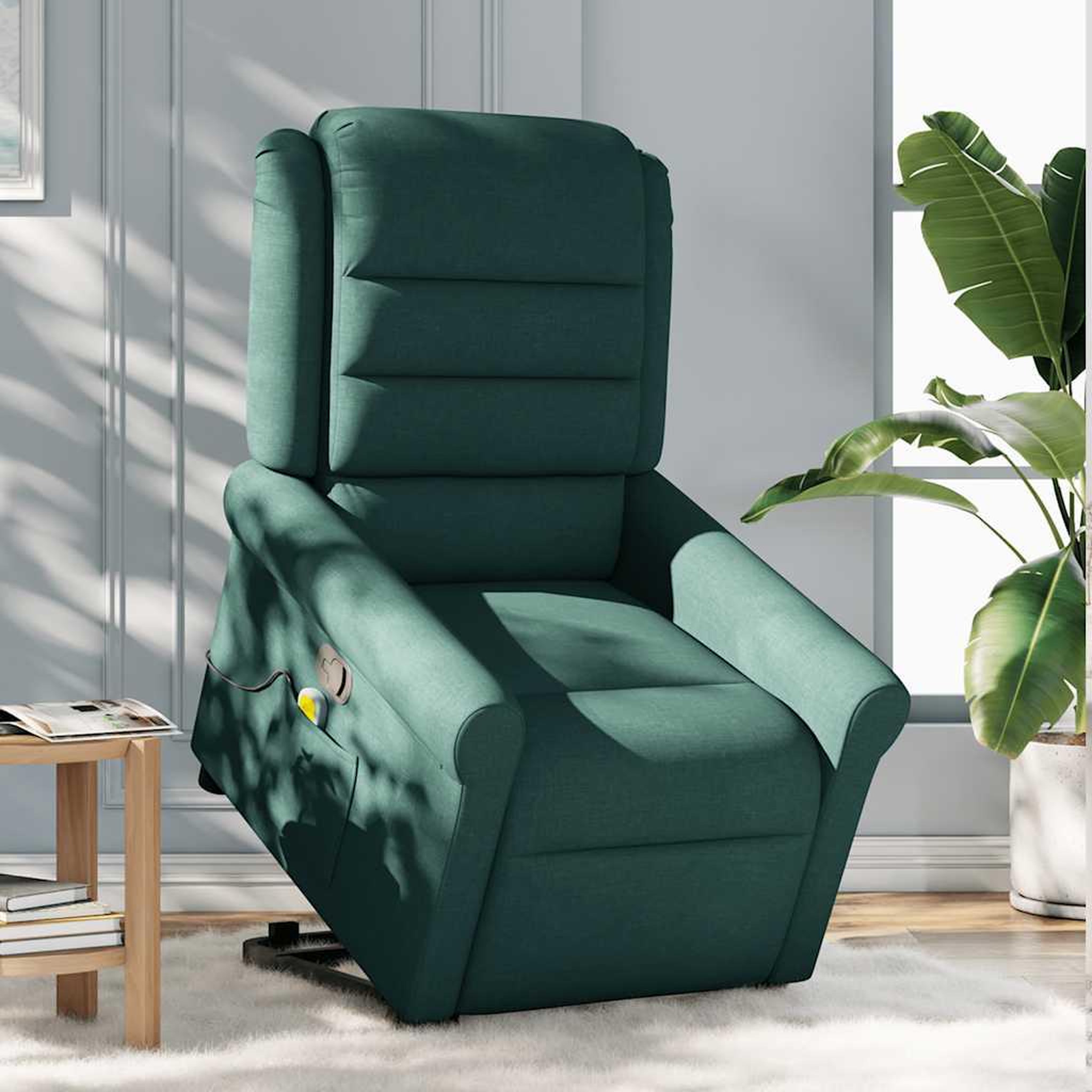 Voir la diapositive 3 : VIDAXL Fauteuil inclinable de massage Vert fonce Tissu