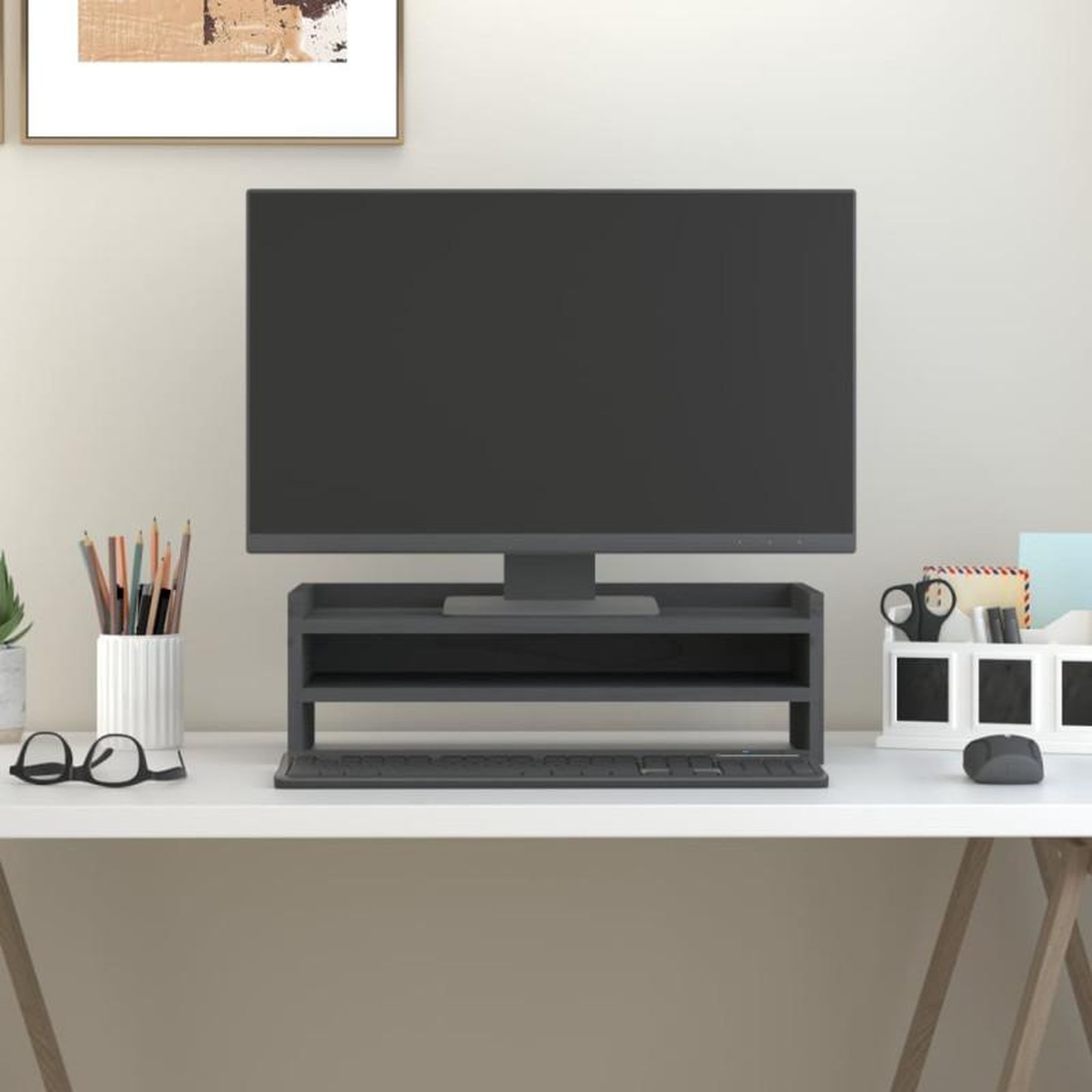 VIDAXL Support de moniteur Gris 50x24x16 cm Bois de pin solide