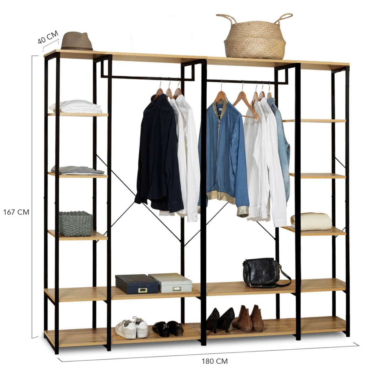 ID MARKET Dressing modulable double penderie étagère L. 180 cm DETROIT design industriel