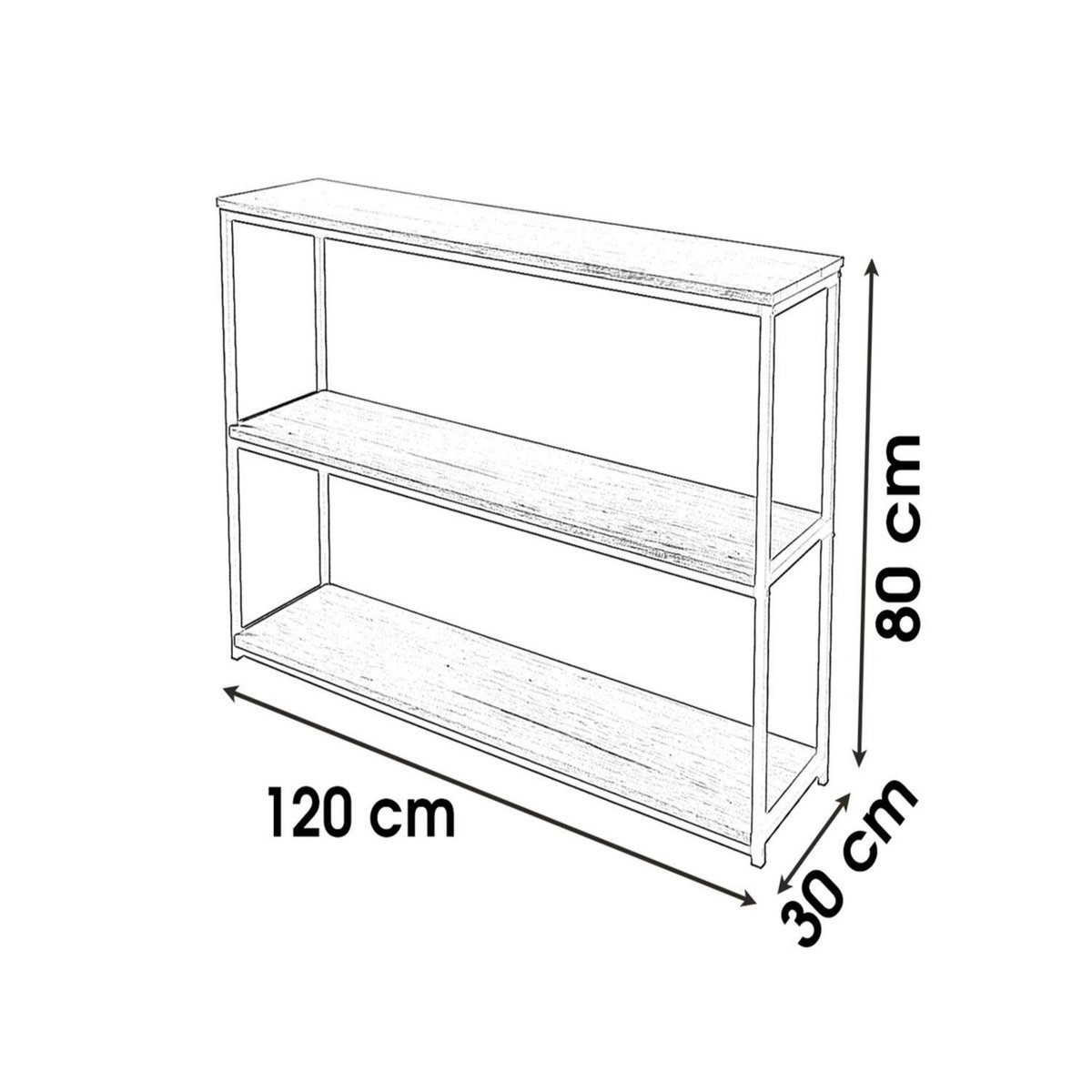 DIVERS Etagère bibliothèque design industriel Loft - L. 120 x H. 80 cm - Noir