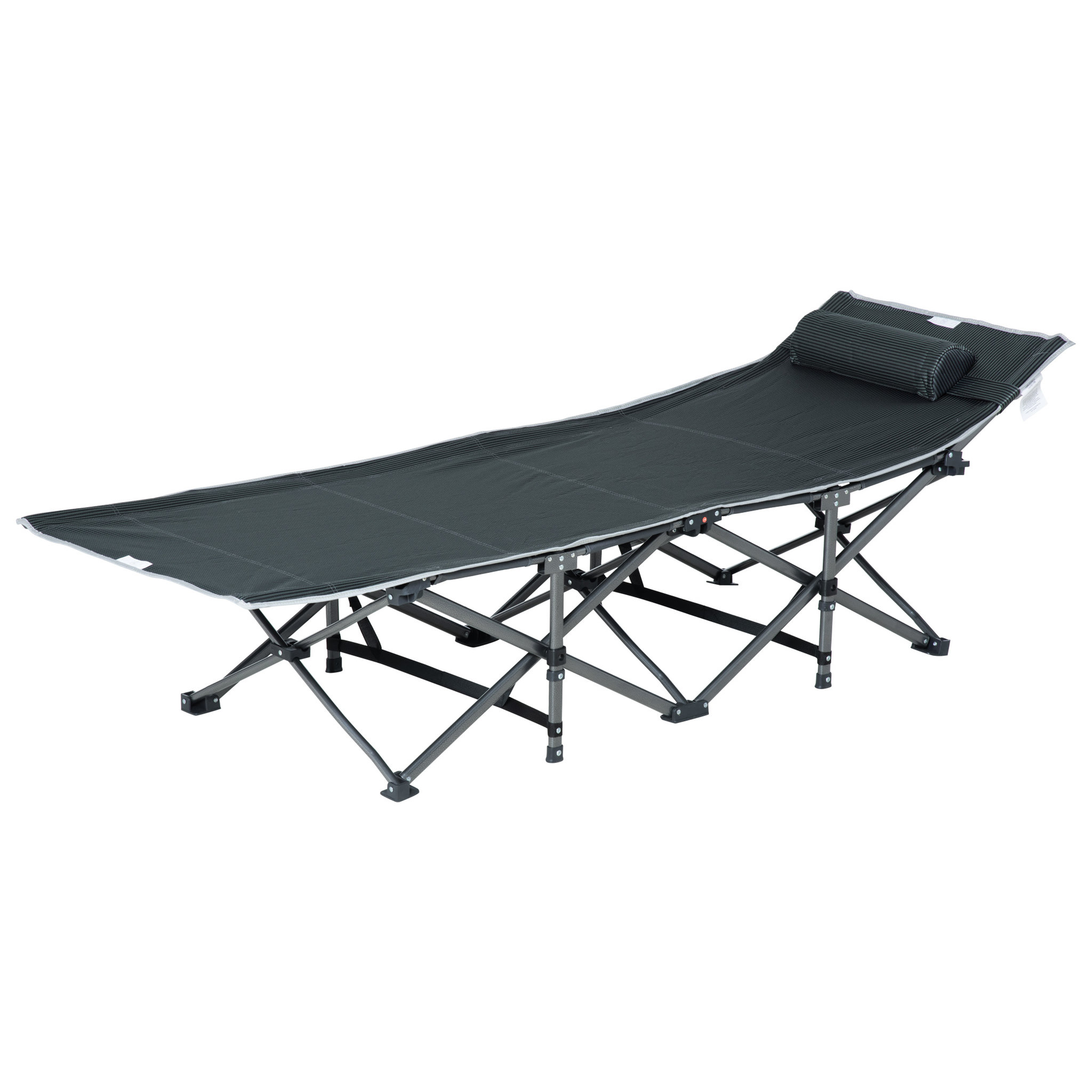 Voir la diapositive 1 : OUTSUNNY Lit de camp lit d'appoint pliable dim. 188L x 64,5l x 53H cm pochette rangement, tétière, sac de transport inclus métal Oxford gris