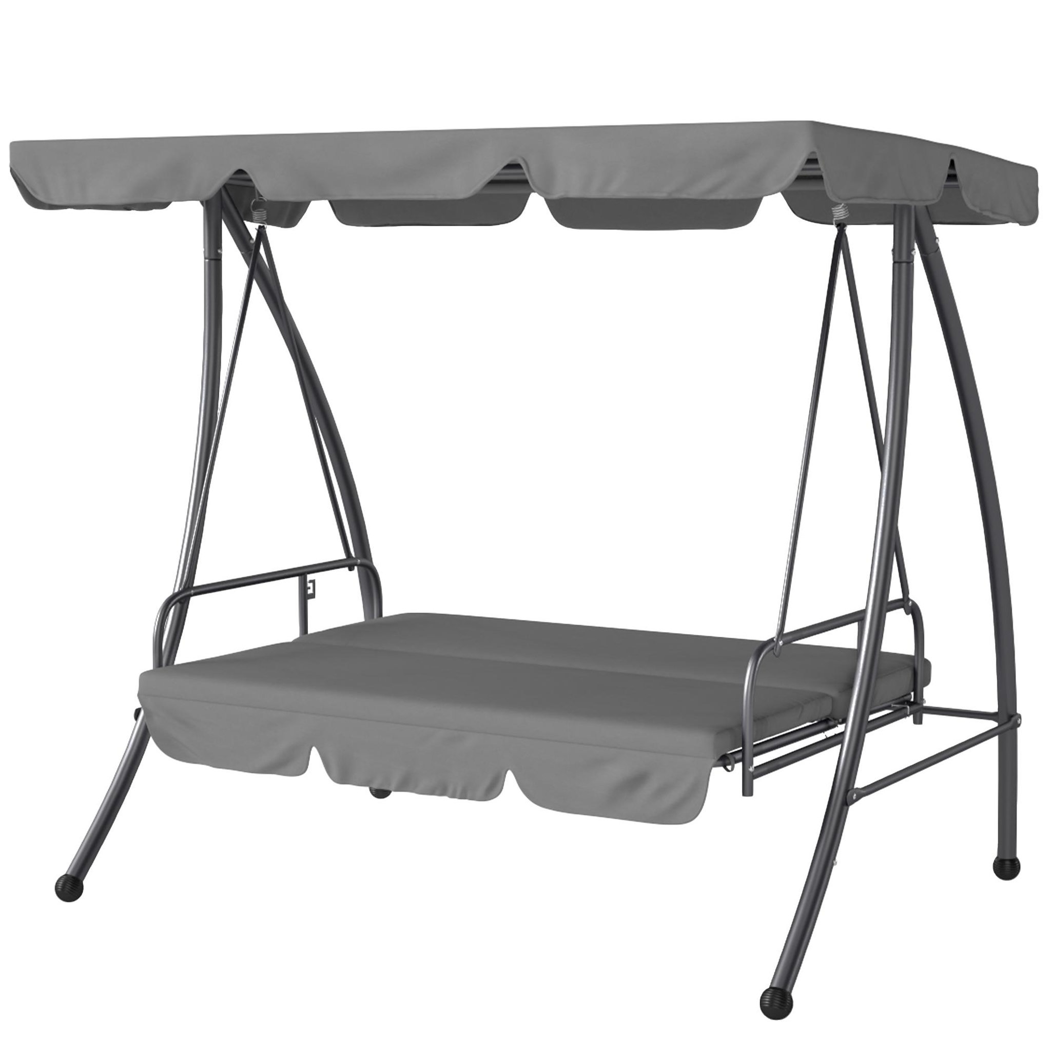 Voir la diapositive 5 : OUTSUNNY Balancelle de jardin convertible 3 places grand confort inclinaison toit réglable matelas fourni métal polyester gris clair