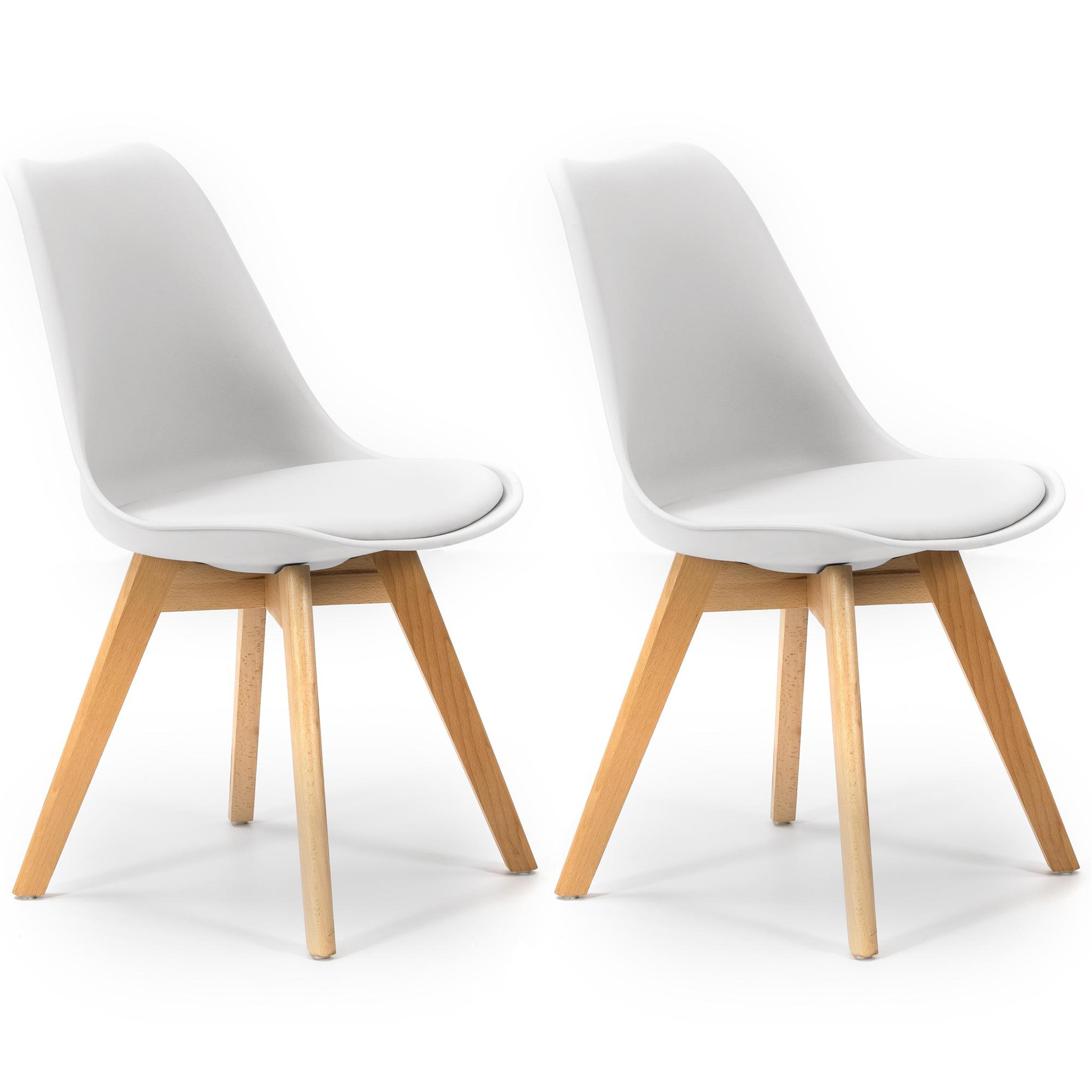 VS VENTA-STOCK Lot de 2 Chaises Klara Blanc tapissées en Cuir synthétique avec Pieds Bois