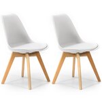 VS VENTA-STOCK Lot de 2 Chaises Klara Blanc tapissées en Cuir synthétique avec Pieds Bois