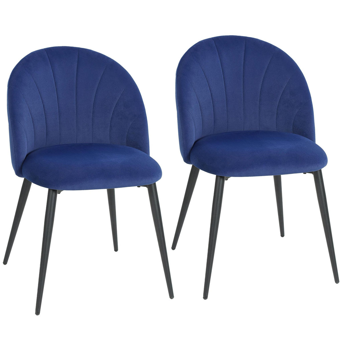 HOMCOM Lot de 2 chaises de salle à manger pieds en acier tissu velours bleu