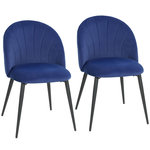 HOMCOM Lot de 2 chaises de salle à manger pieds en acier tissu velours bleu