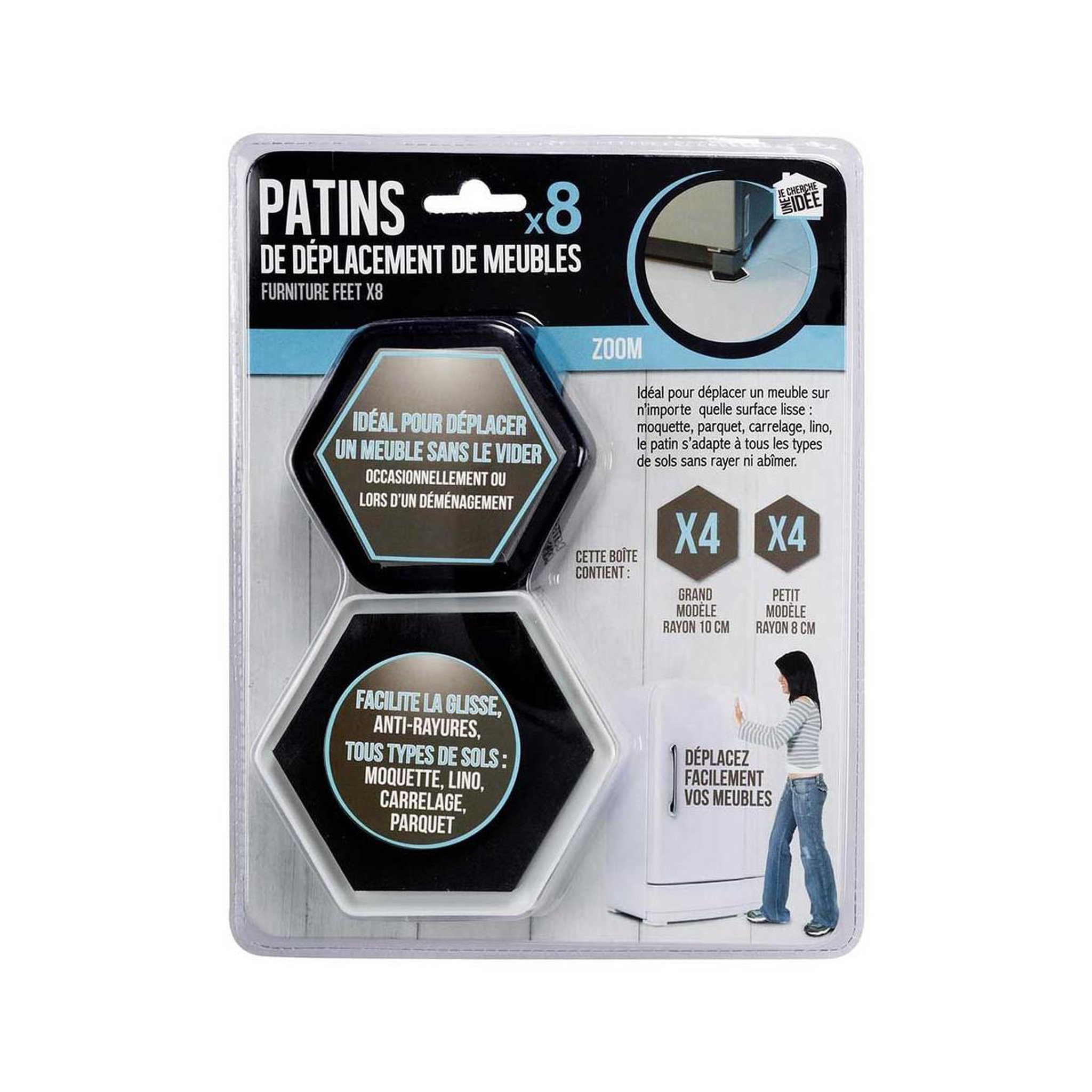 Je cherche une idee Lot de 8 patins de déplacement  meuble  10cm noir
