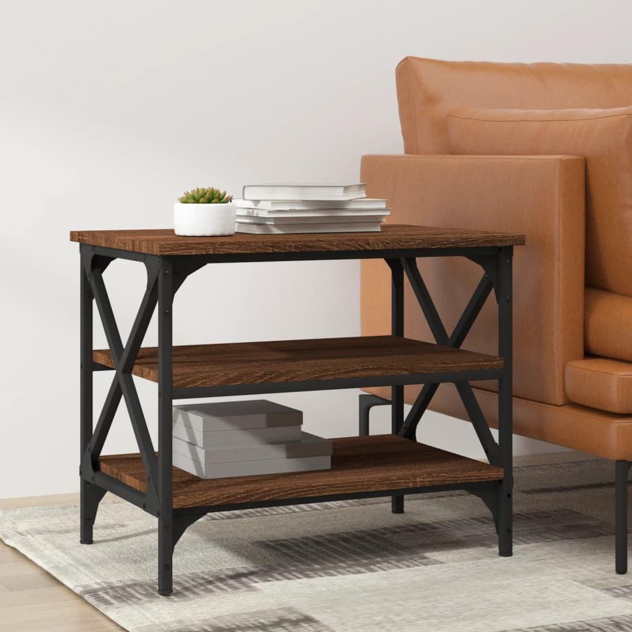 Voir la diapositive 1 : VIDAXL Table d'appoint Chene marron 55x38x45 cm Bois d'ingenierie
