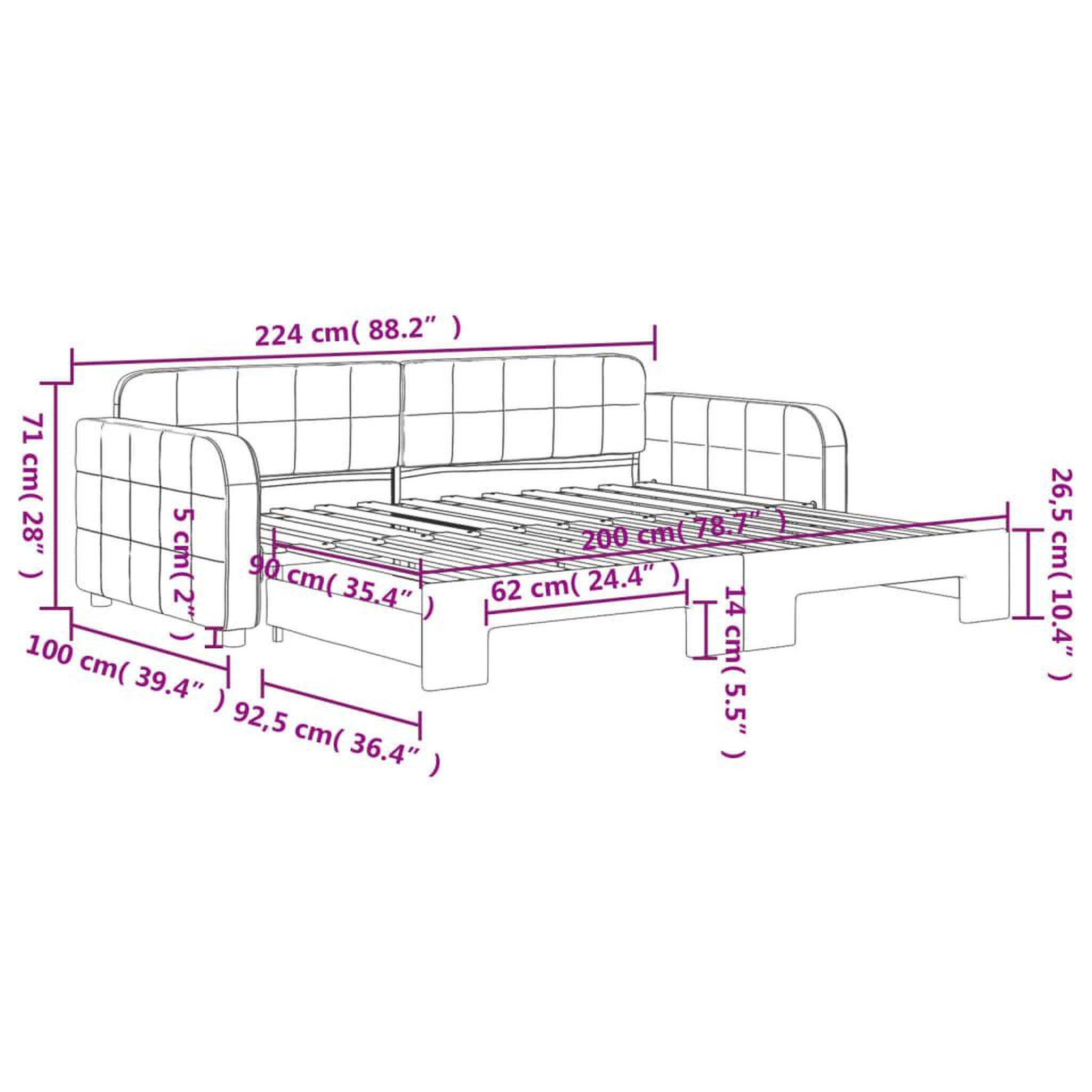Voir la diapositive 6 : VIDAXL Lit de jour avec gigogne sans matelas noir 90x200 cm