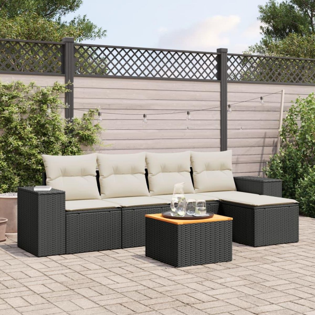 VIDAXL Salon de jardin 6 pcs avec coussins noir resine tressee