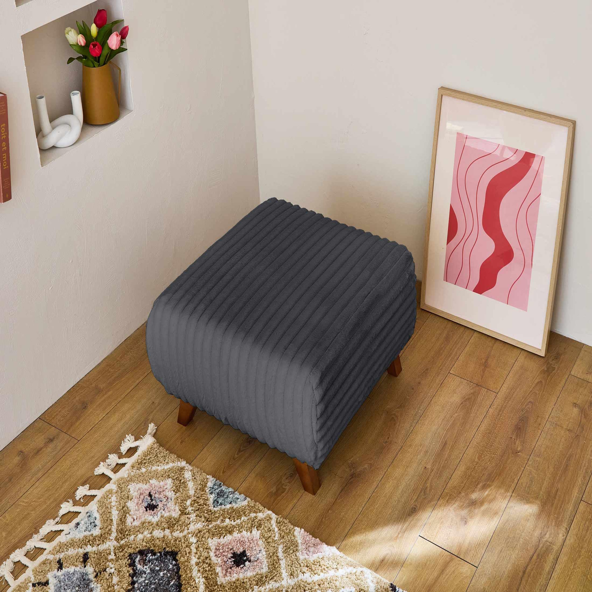 Voir la diapositive 4 : BEST MOBILIER Cristal - pouf modulable - 65 cm - en fausse fourrure côtelée
