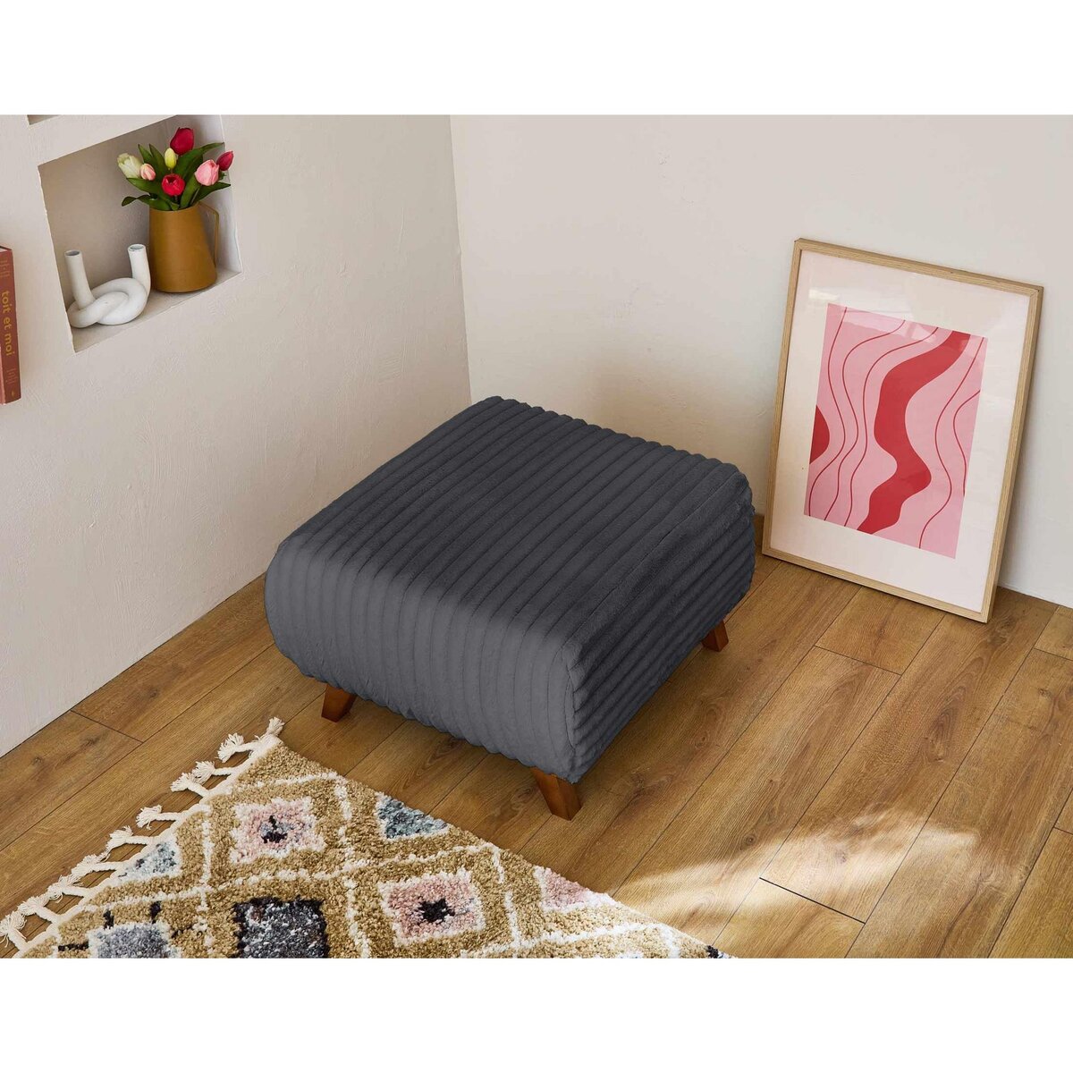 BEST MOBILIER Cristal - pouf modulable - 65 cm - en fausse fourrure côtelée