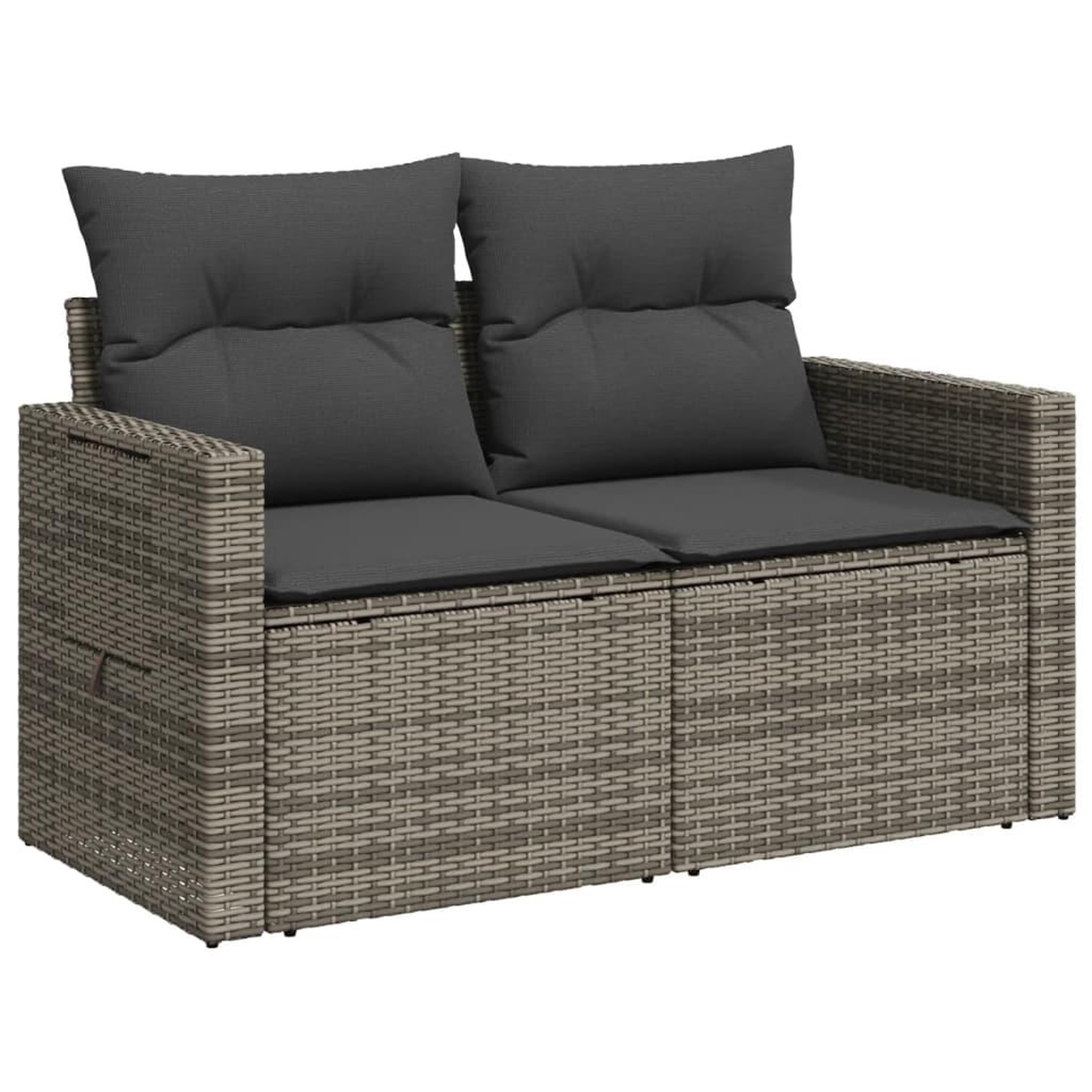 Voir la diapositive 2 : VIDAXL Canape de jardin 2 places avec coussins gris resine tressee